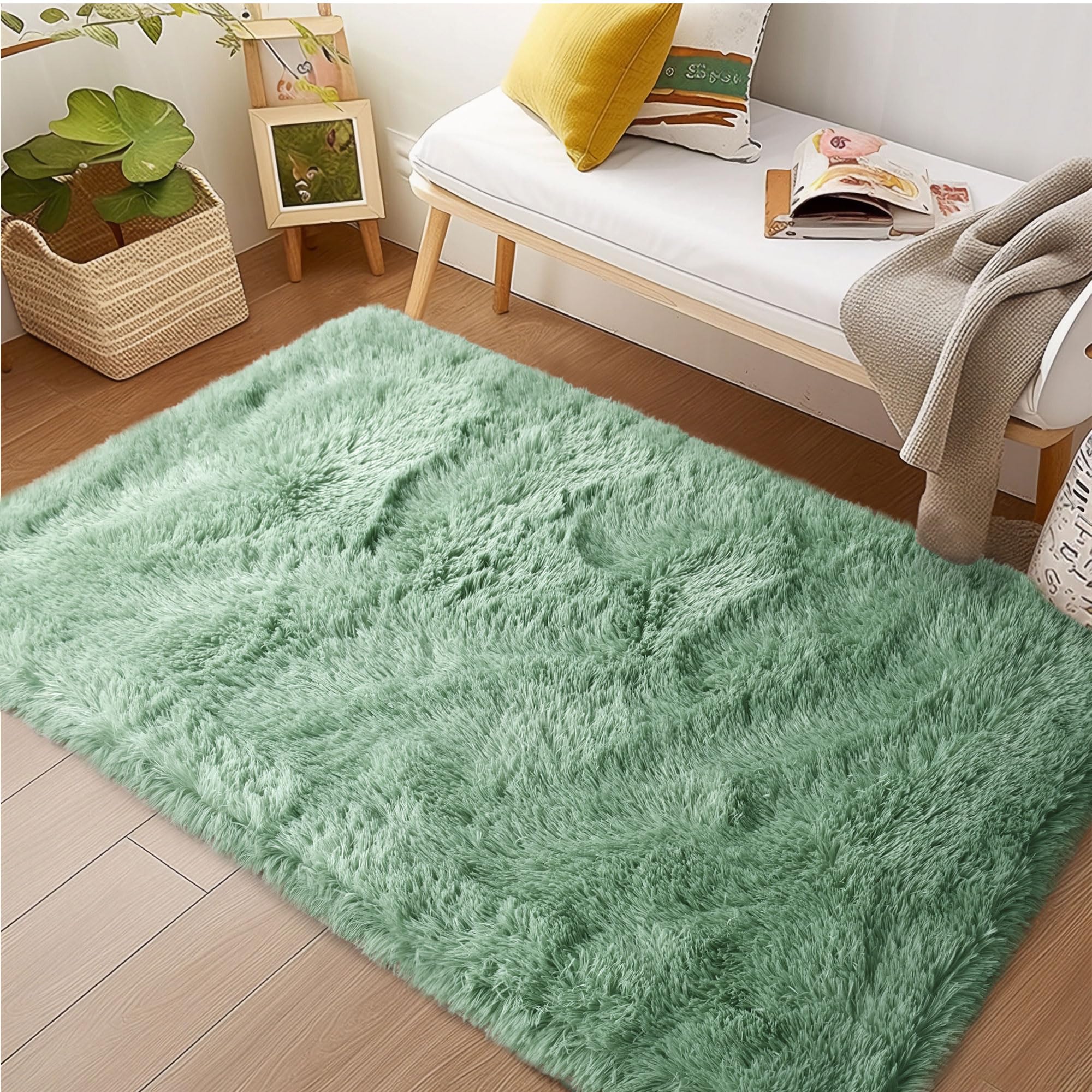 Awaytail Fluffy Rug Washable 2x3 Feet, Pure Black Desk Chair Rug Non-Slip, Super Soft Kids Rug for Boys Nursery Dorm Decor