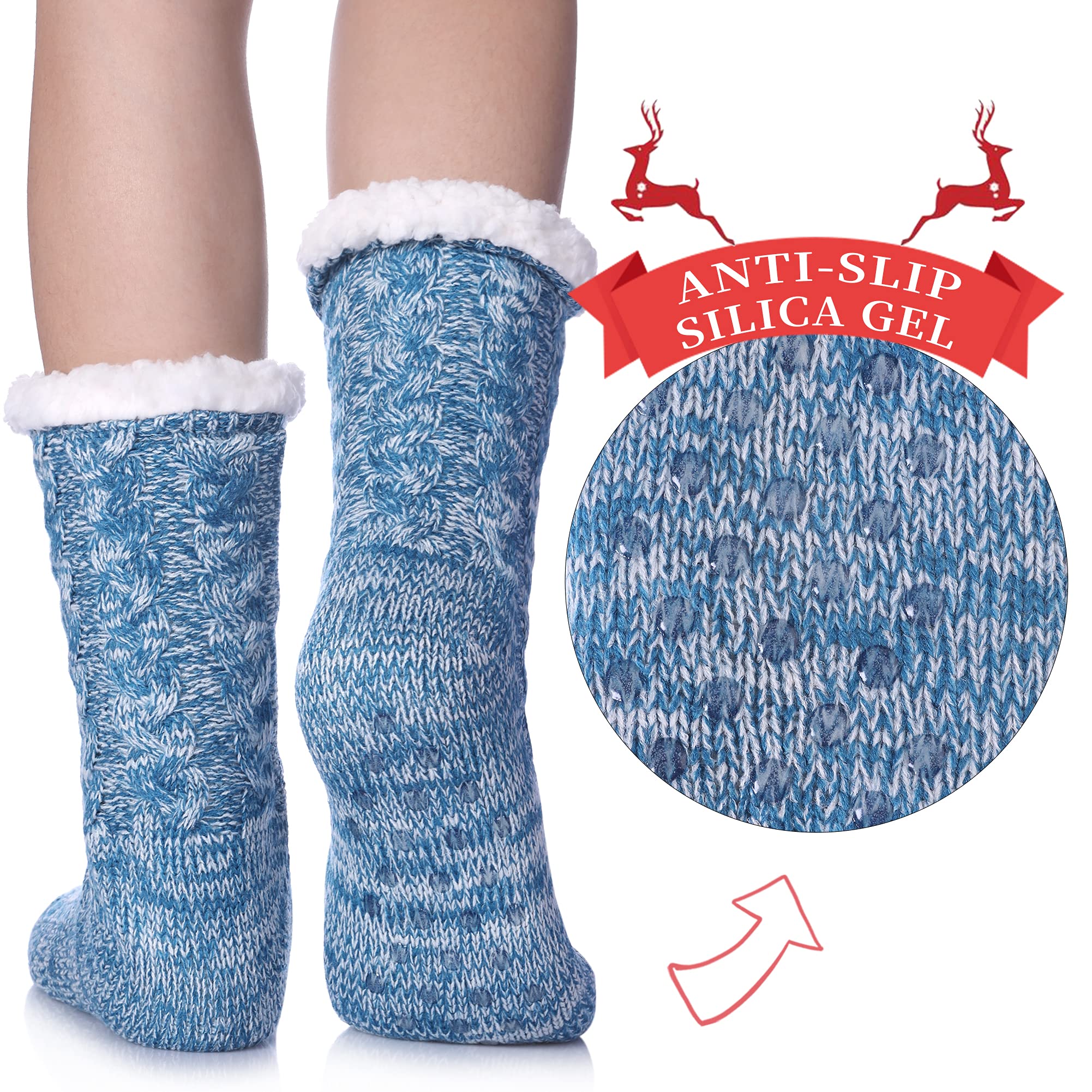 SDBING Women's Winter Super Soft Warm Cozy Fleece Lined Fuzzy Slipper Socks with Grippers