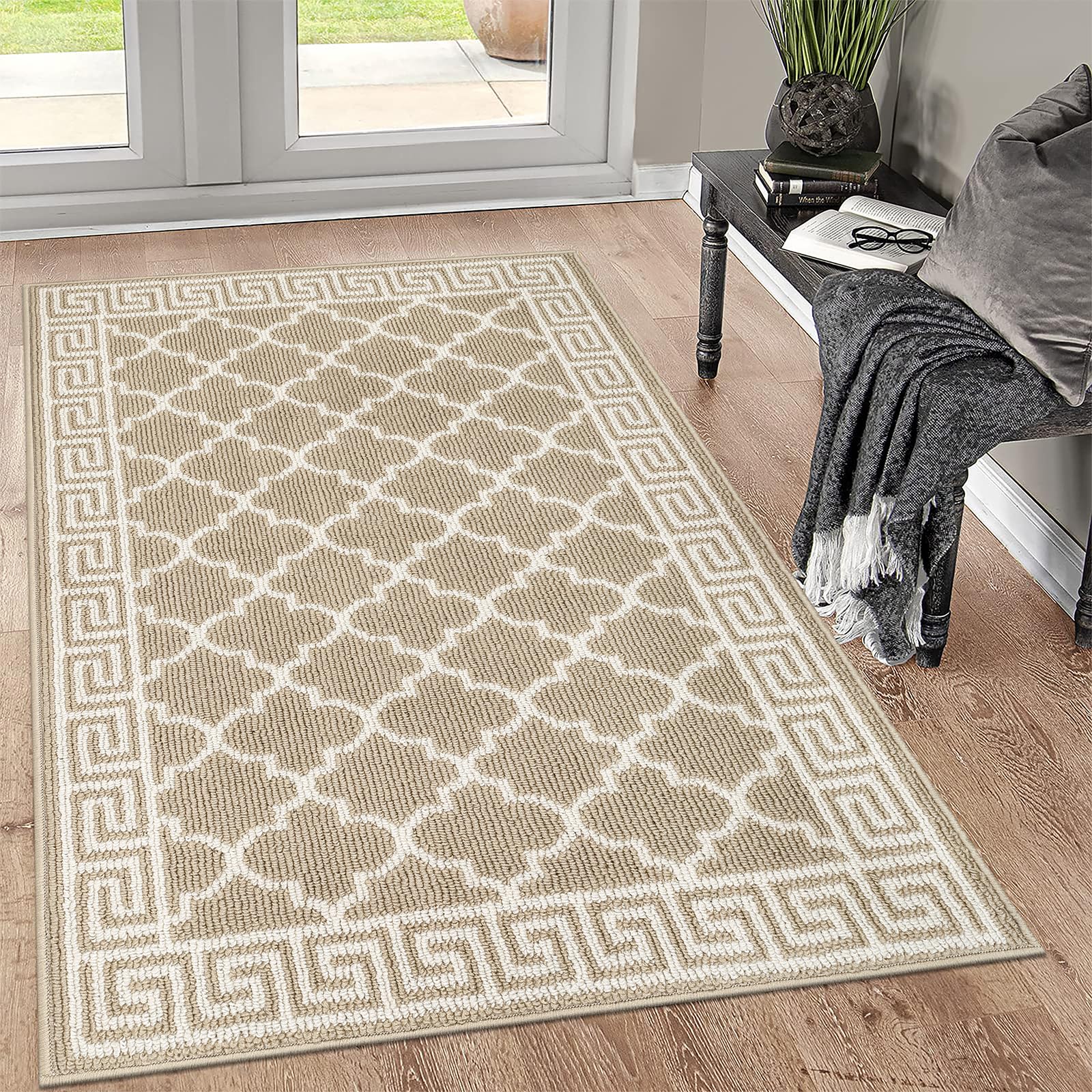 Pauwer Door Mat Indoor Entrance 20"x60" Absorbent Dirt Trapper Welcome Mats for Front Door Washable Entryway Rugs Ultra Thin Doormat Non Slip Runner Rugs for Hallway Kitchen Laundry Room, Beige
