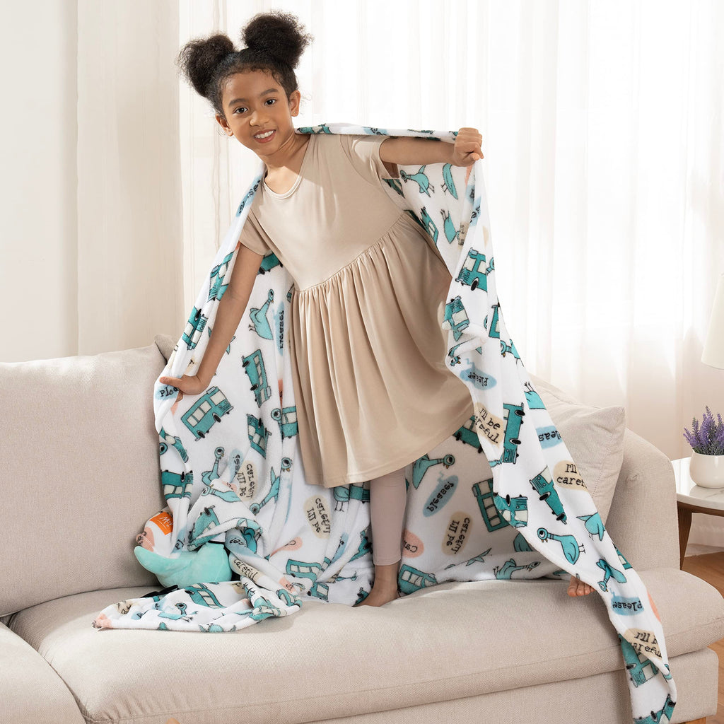 Berkshire Blanket VelvetLoft® Luxury Soft Polyester Throw Blanket, Don’t Let The Pigeon Drive The Bus, 50 x 70in(Official Mo Willems® Product)