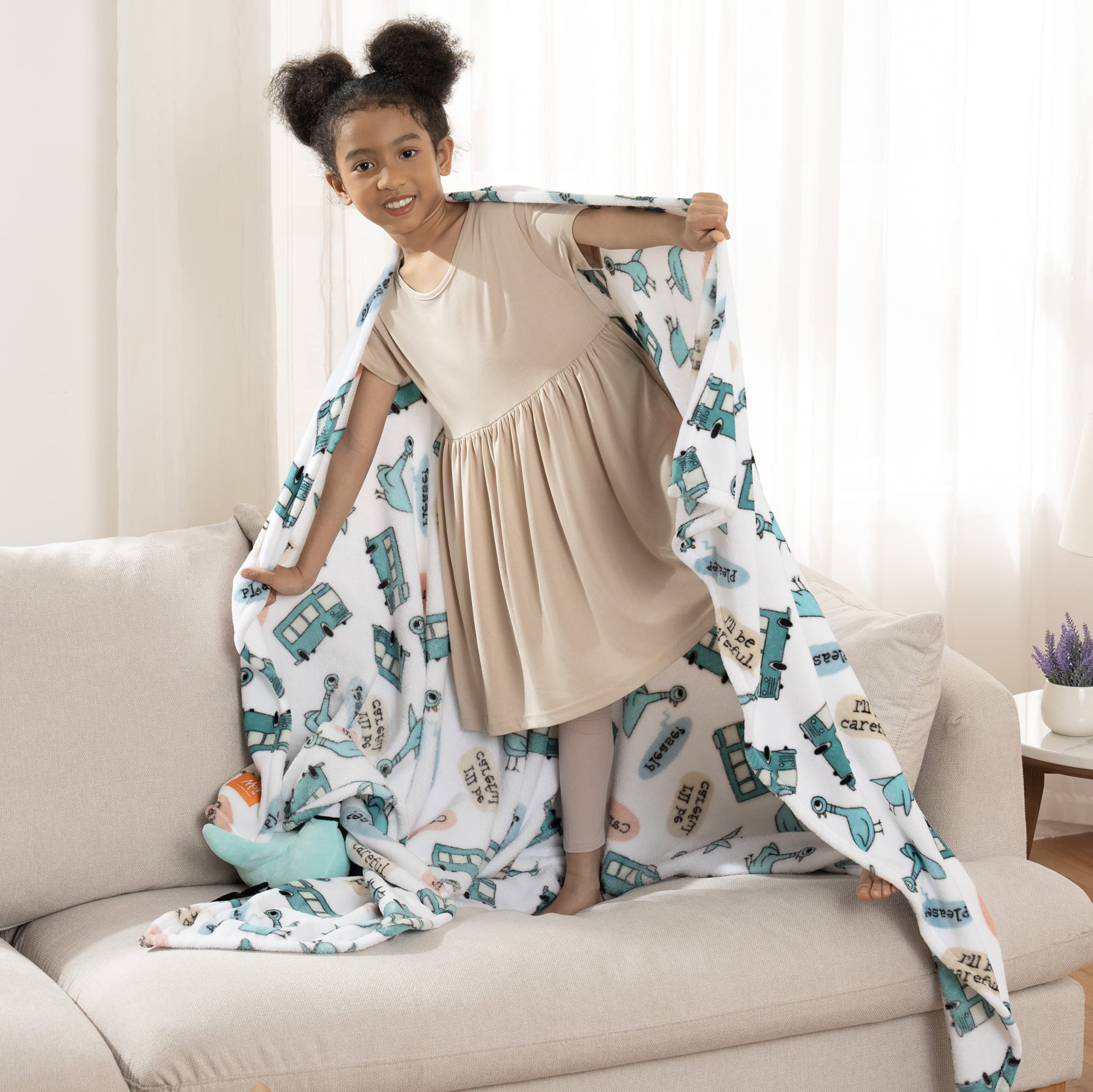 Berkshire Blanket VelvetLoft® Luxury Soft Polyester Throw Blanket, Don’t Let The Pigeon Drive The Bus, 50 x 70in(Official Mo Willems® Product)