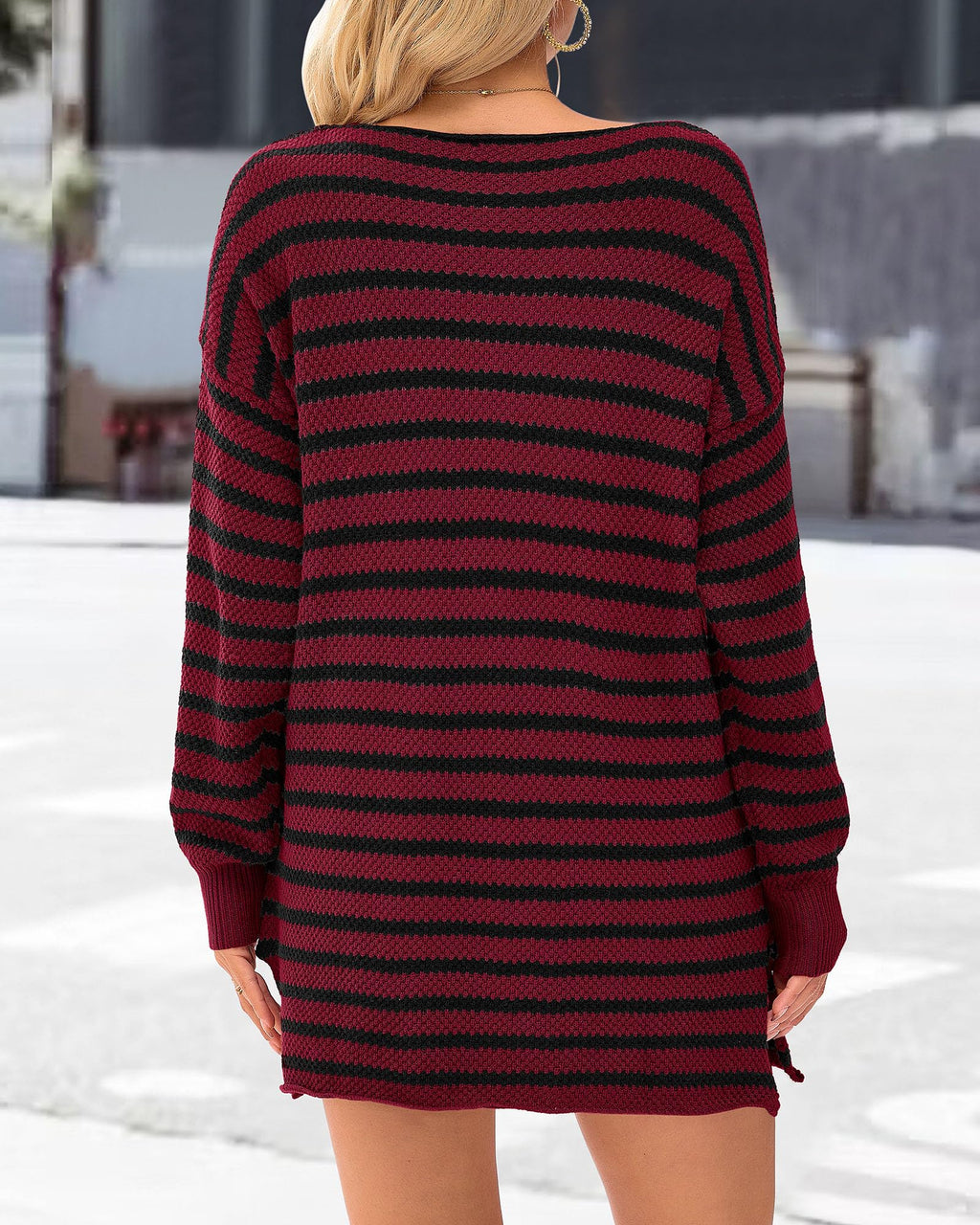 KIRUNDO Women's 2026 Fall Winter Oversized Long Sleeve Striped Sweater Casual Crewneck Side Split Pullover Knit Tops
