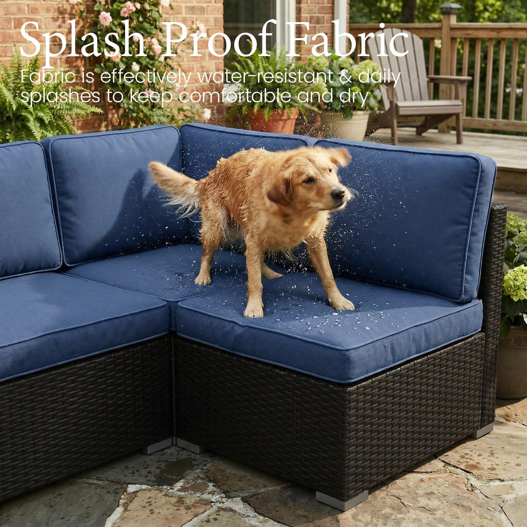 LayinSun 7 Pieces Outdoor Patio Furniture Set with 44" Fire Pit Table Rattan Sectional Sofa Conversation Sets