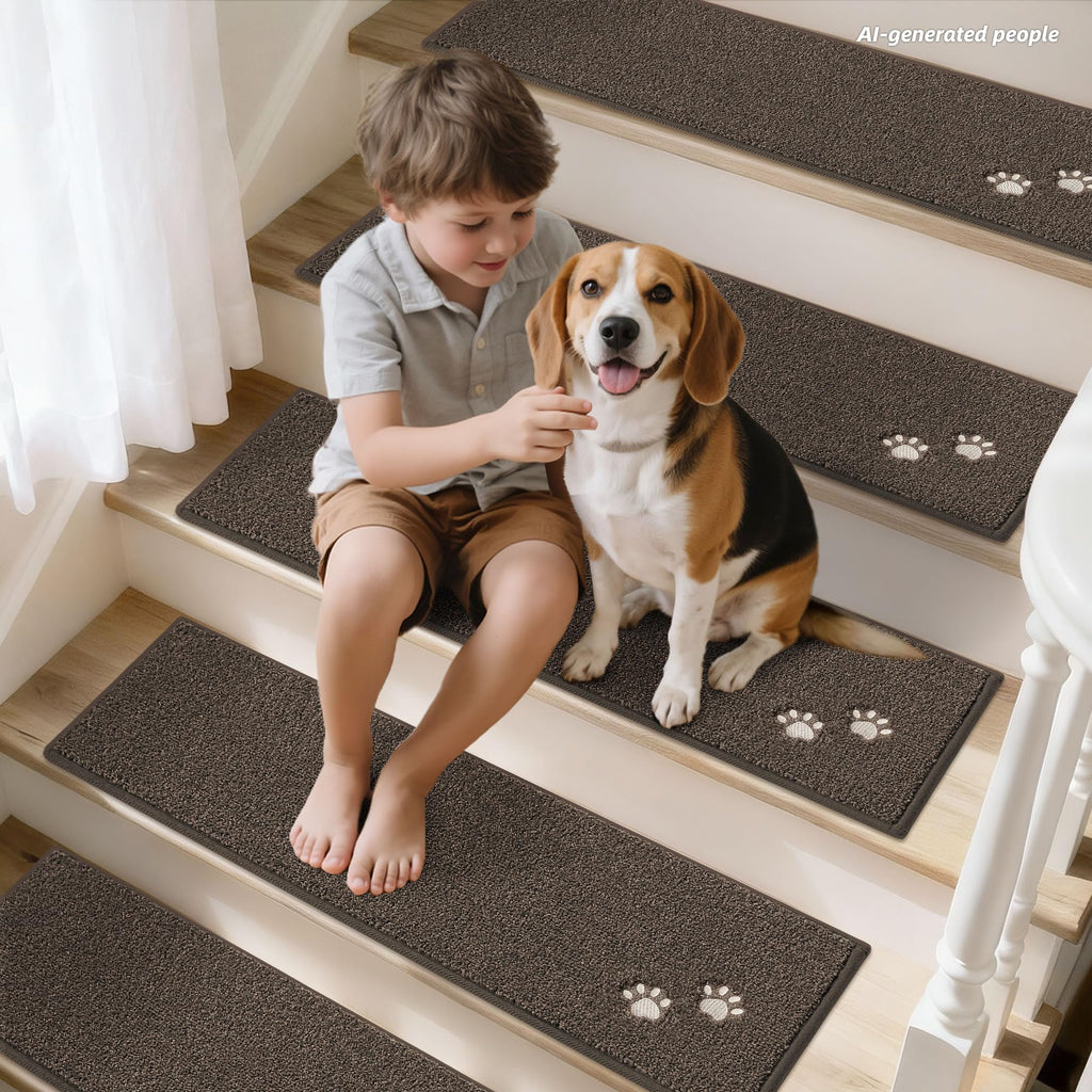 BEQHAUSE Stair Treads for Wooden Steps 28inX9in, Non Slip Carpet Stair Treads Indoor Stair Runners Machine Washable, Soft Stair Rugs Mat Surface Polyester TPE Backing, 4pcs, Beige