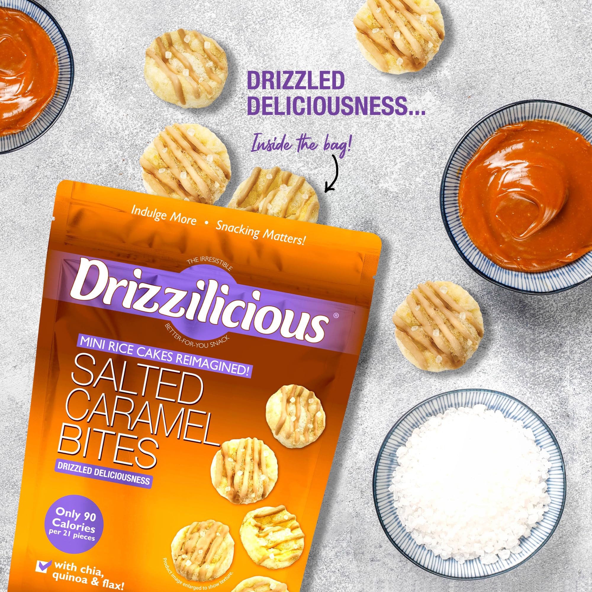 Drizzilicious Mini Flavored Rice Cakes - Rice Crisps, Healthy Snack for Adults and Kids, Vegan, Gluten Free Snack, 90 Calories Per 21 Pieces, S'mores & Cinnamon Swirl - 4 oz (Pack of 6)