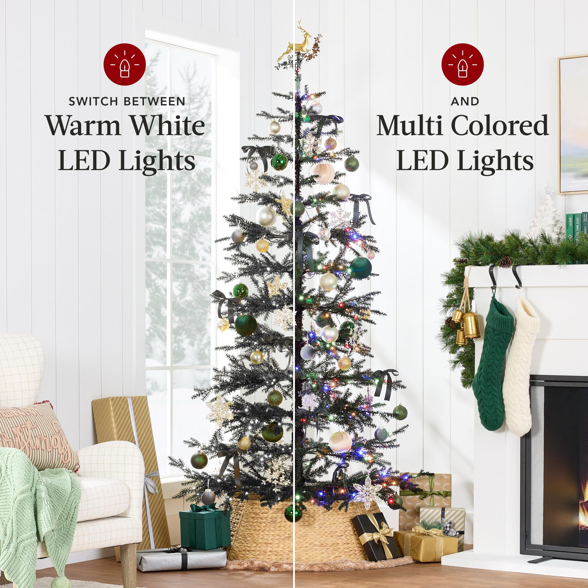 Best Choice Products Pre-Lit Sparse Christmas Tree 4.5ft Artificial Pine Holiday Décor Aspen Noble Fir w/ 2-in-1 White & Multicolor LED Lights