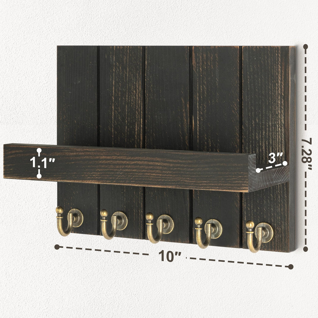 Rebee Vision Acacia Wood Key Holder Wall Mount – Farmhouse Key Holder for Wall & Mail Organizer with Shelf for Home Decor – Ideal for Apartment Essentials (Acacia Wood, 3.54" x 10" x 7.28")