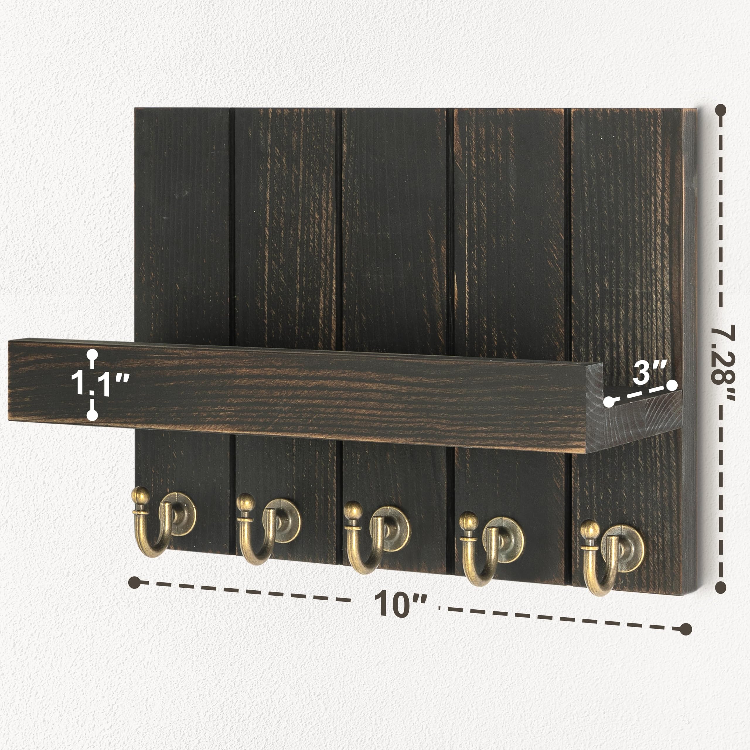 Rebee Vision Acacia Wood Key Holder Wall Mount – Farmhouse Key Holder for Wall & Mail Organizer with Shelf for Home Decor – Ideal for Apartment Essentials (Acacia Wood, 3.54" x 10" x 7.28")