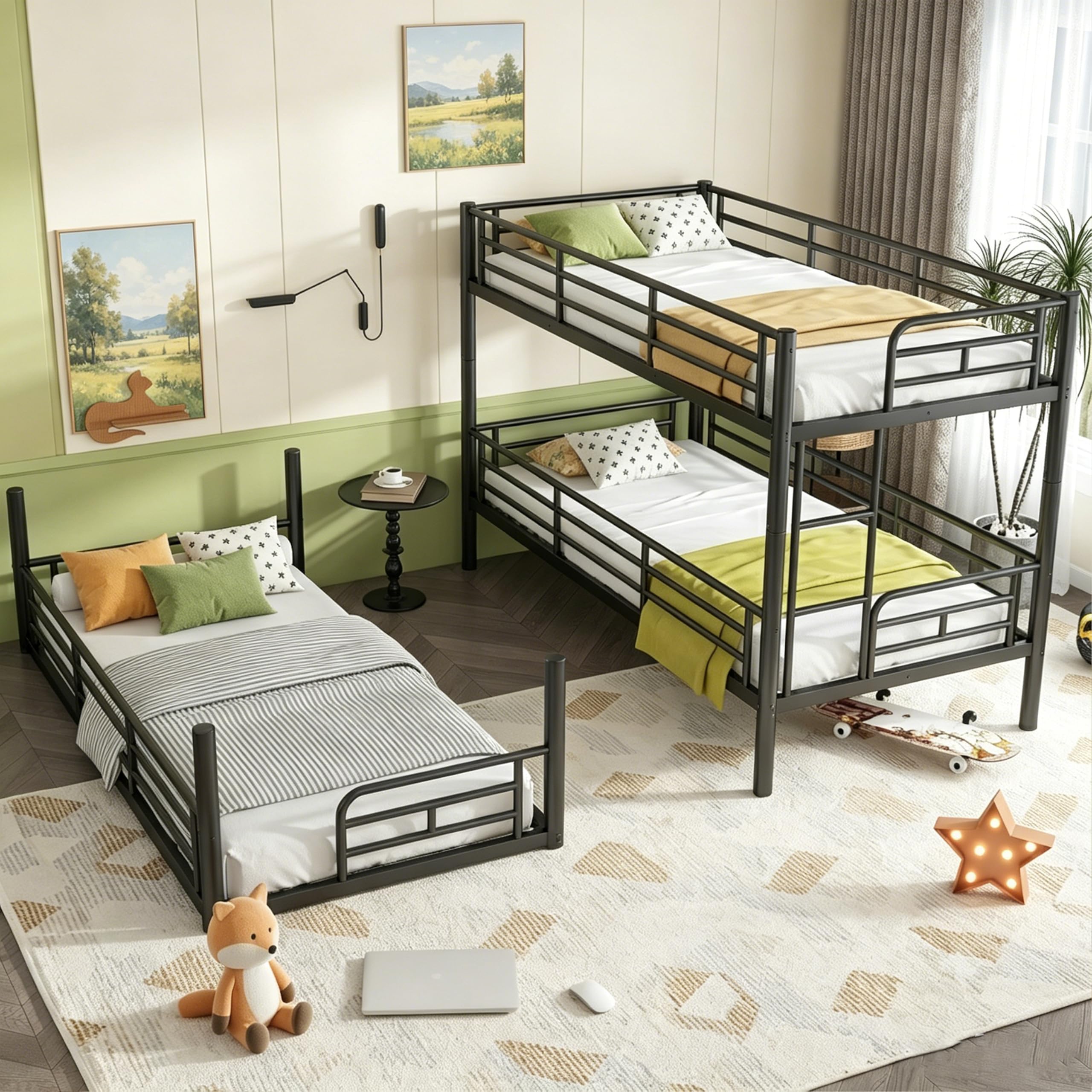 DNYN Twin Size Loft Bed with Desk & Storage Drawers& Table Set for Kids Bedroom,Covertible Twin-Over-Twin Bunkbeds Design,Easy Assemble & Space Saving & No Box Spring Needed,for Small Space, Black