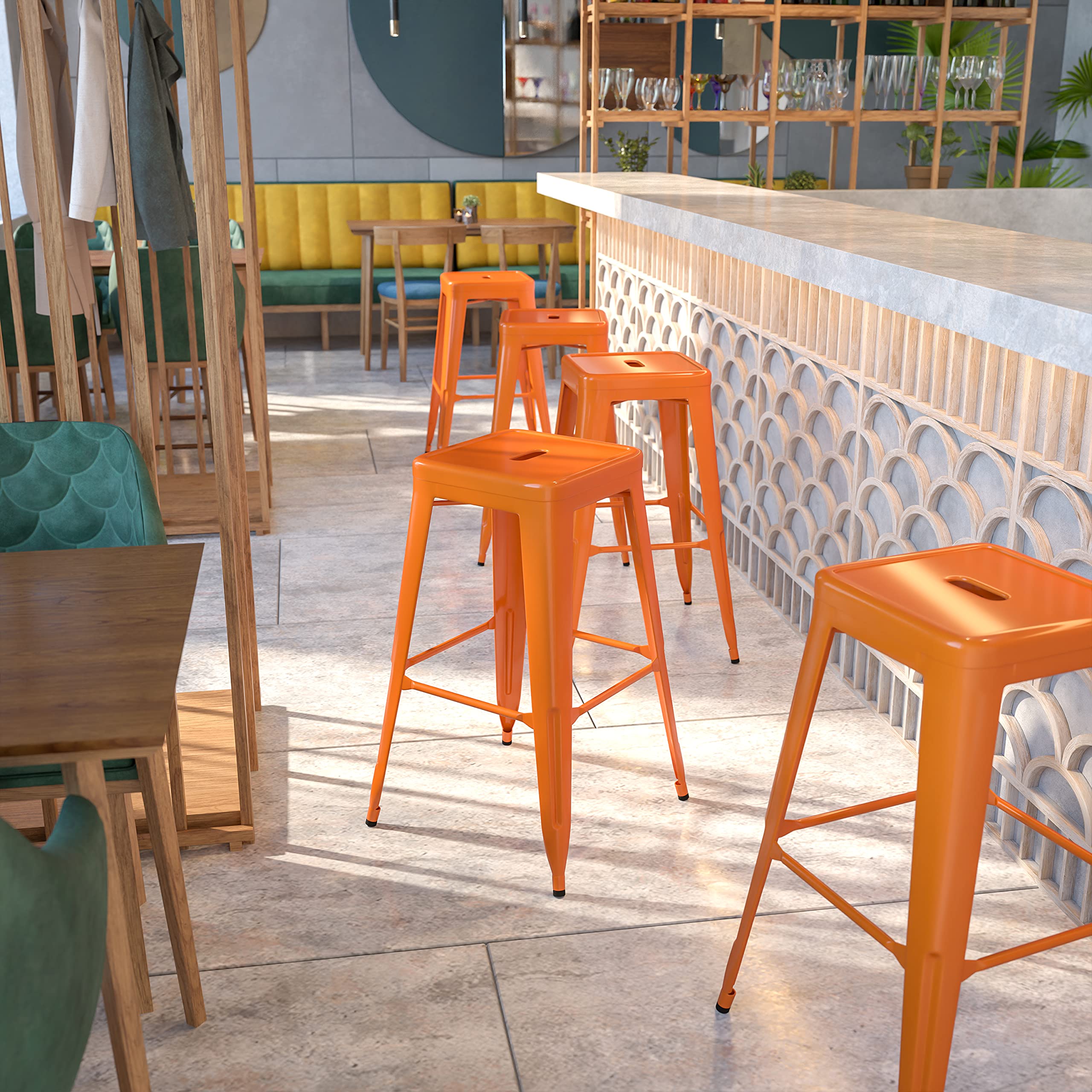 Flash Furniture 30"H Commercial Modern Metal Backless Barstool, Indoor/Outdoor Industrial Square Stacking Bar Stool for Patio Bars/Restaurants, Black