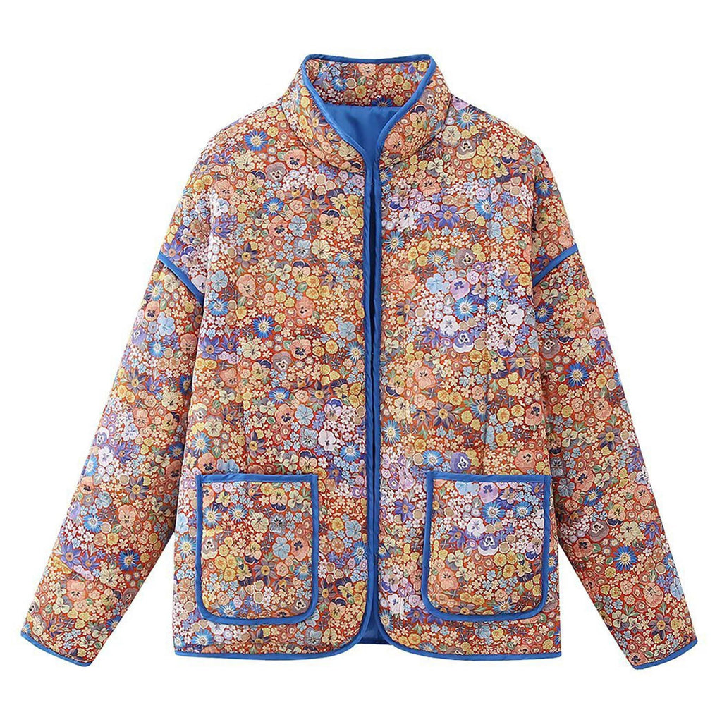 Omoone Women's Cropped Quilted Jacket Floral Printed LightWeight Padded Puffer Cardigan Coat Outwear