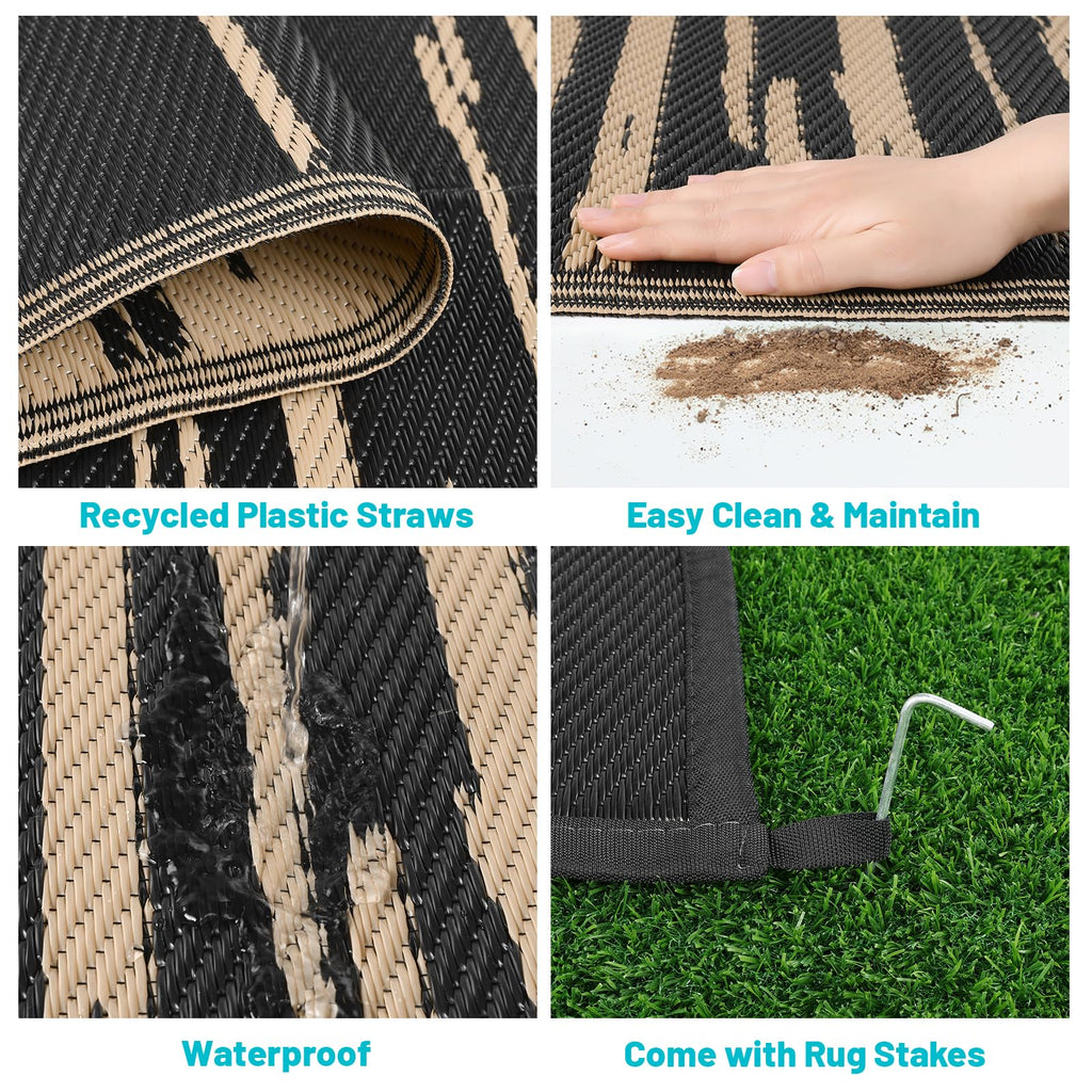 HEBE Checkered Outdoor Rug Waterproof 5x8, Reversible Plastic Straw Rug RV Camping Rug, Indoor Outdoor Patio Mat Clearance, Outside Carpet for Porch,Deck,Camper,Balcony,Backyard,Picnic