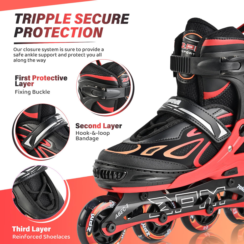 2PM SPORTS Vinal Girls Adjustable Flashing Inline Skates, All Wheels Light Up, Fun Illuminating Skates for Kids Men Adult Women and Boys