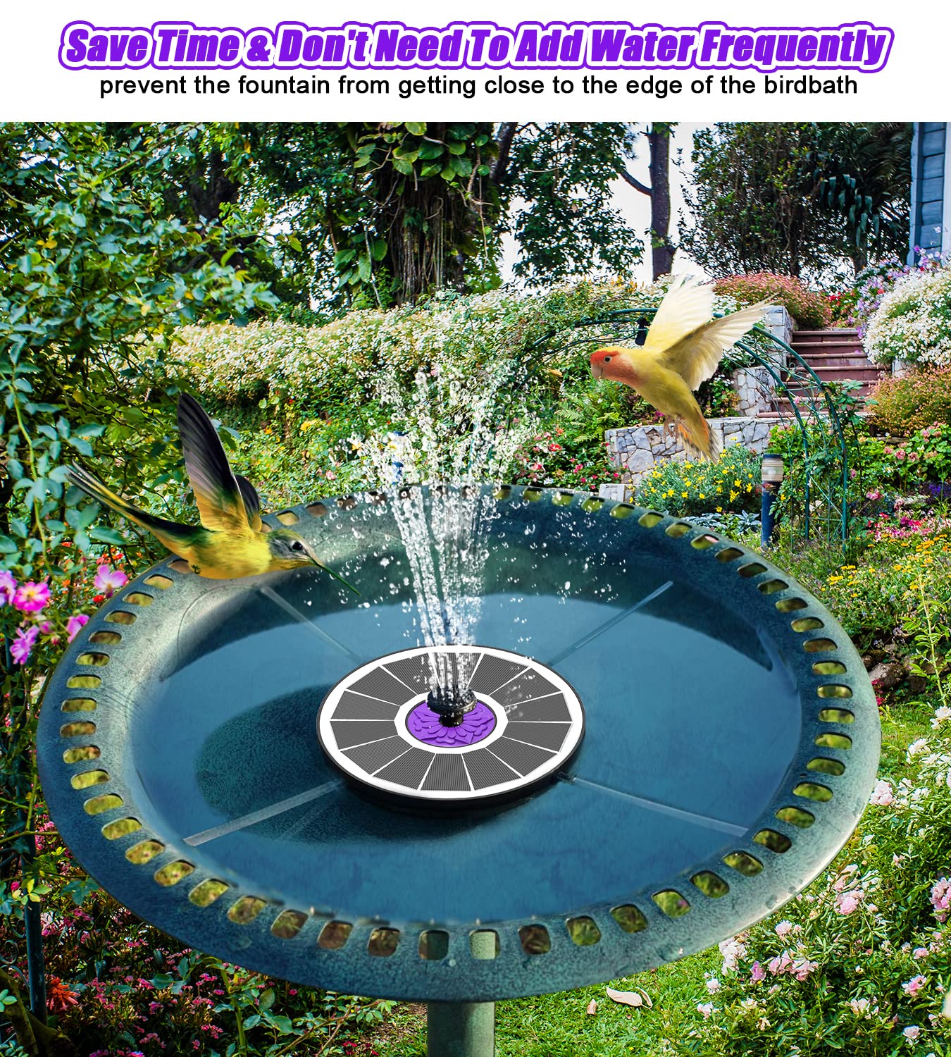 SZMP Solar Fountain 3.5W Bird Bath Fountains with Flower Upgraded Glass Panel, Solar Powered Water Fountain with 7 Nozzles & 4 Fixer, Solar Fountain Pump for Bird Bath, Garden, Pond, Outdoor -Black