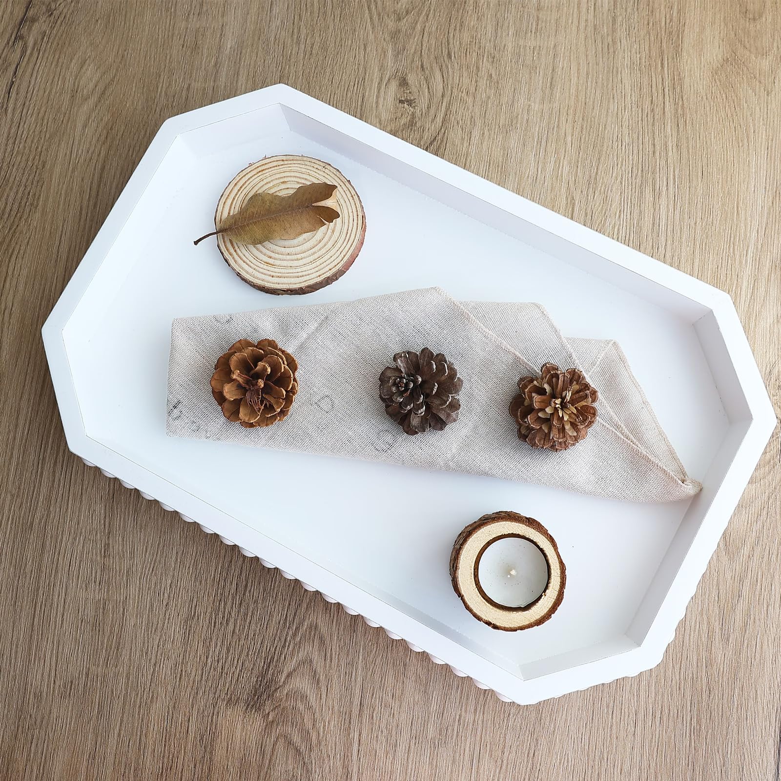Hrastany Wood Rustic Serving Tray with Beads, Farmhouse Black Decorative Tray for Table Centerpiece, Christmas Wedding Halloween Home Decor