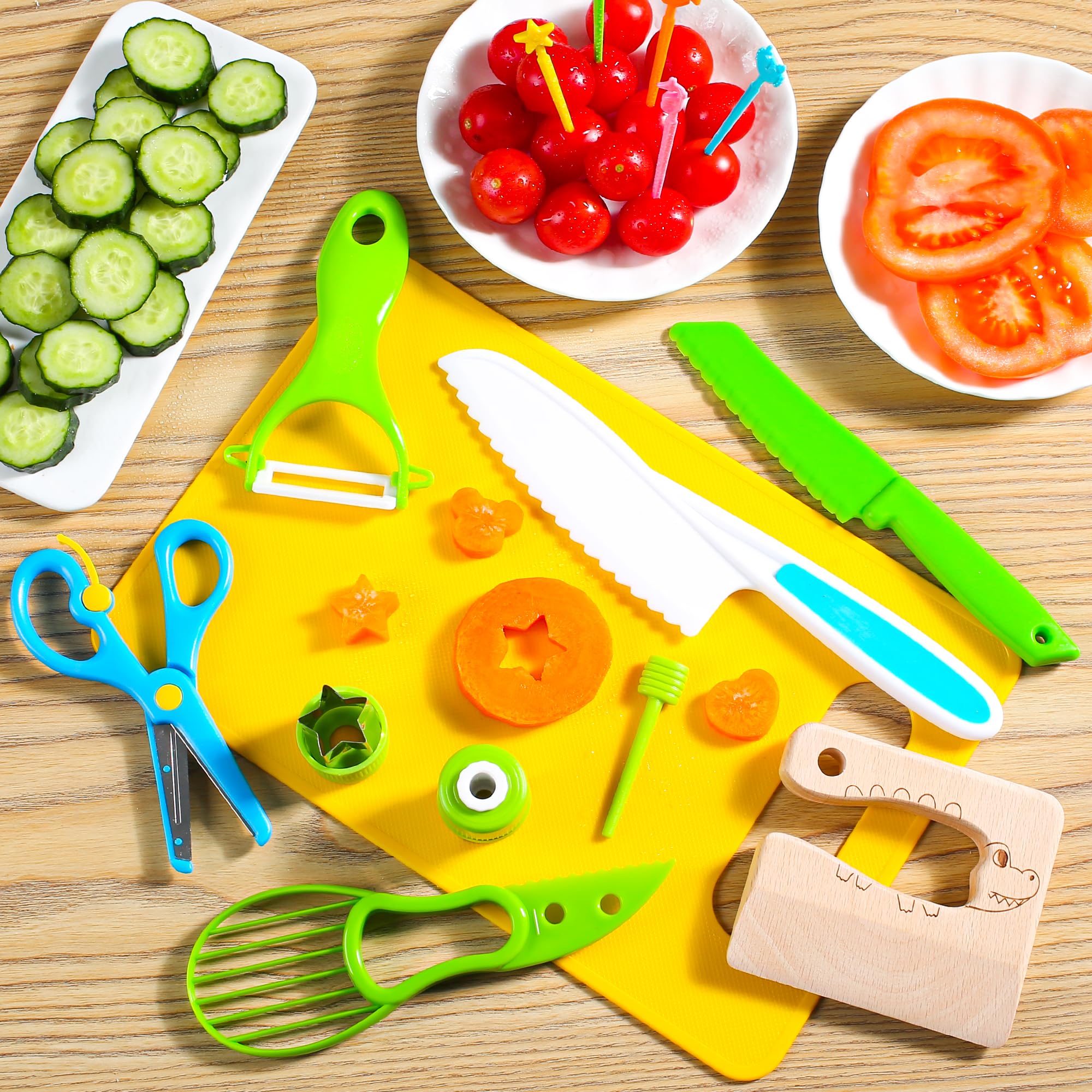 40Pcs Kids Knife Set for Real Cooking: Montessori Kitchen Tools for Toddlers, Kitchen Toy for 3 4 5 6 7 8 9 10 Year Old Boys Girls Birthday Gifts