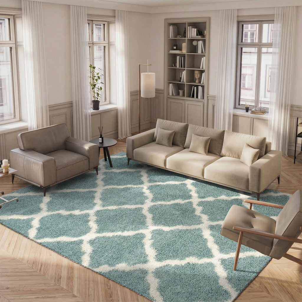 SAFAVIEH Dallas Shag Collection Accent Rug - 2'3" x 4', Beige & Ivory, Trellis Design, Non-Shedding & Easy Care, 1.5-inch Thick Ideal for High Traffic Areas in Entryway, Living Room, Bedroom (SGD257D)