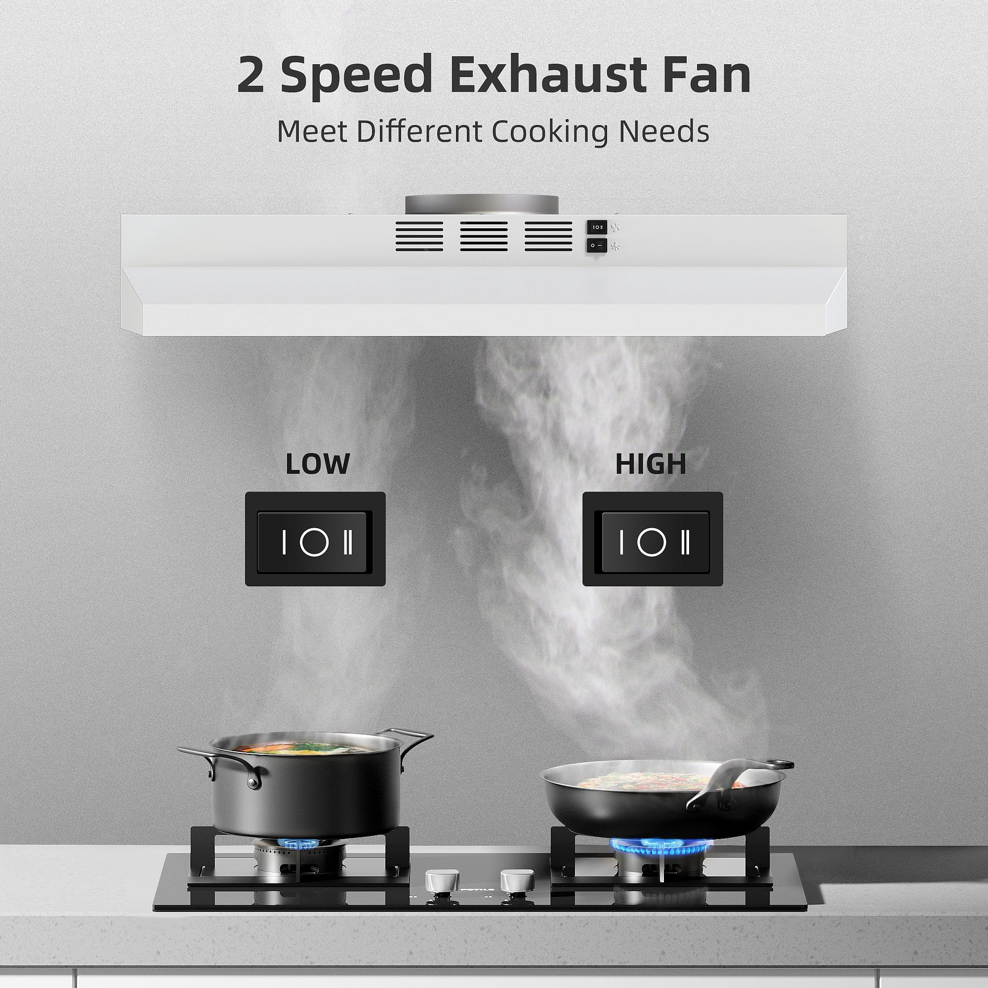 SNDOAS Black Range Hood 24 inch,Ducted/Ductless Range Hood Under Cabinet,Black Coating Stainless Kitchen Exhaust Hood with 2-speed Fan,230 CFM,Rocker Switch,Hard-wired Stove Vent, Ventless Hood