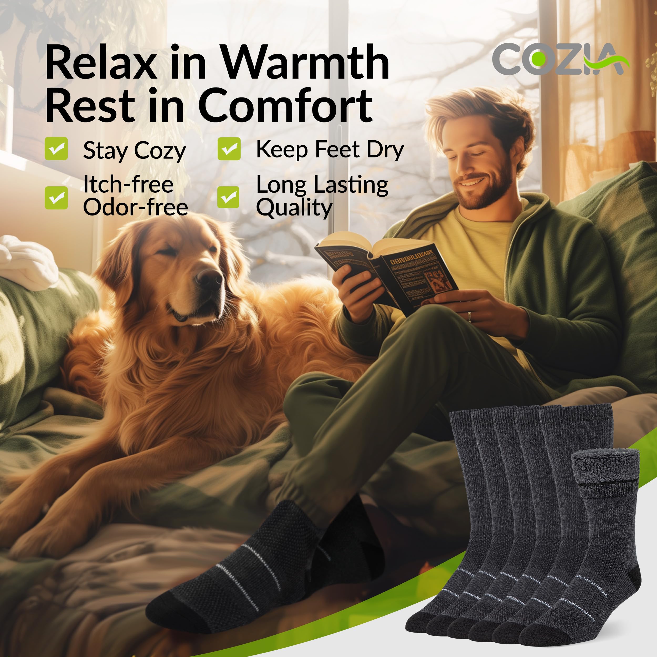 COZIA Merino Wool Socks for Men & Women Casual Warm Winter Cozy Thermal Socks