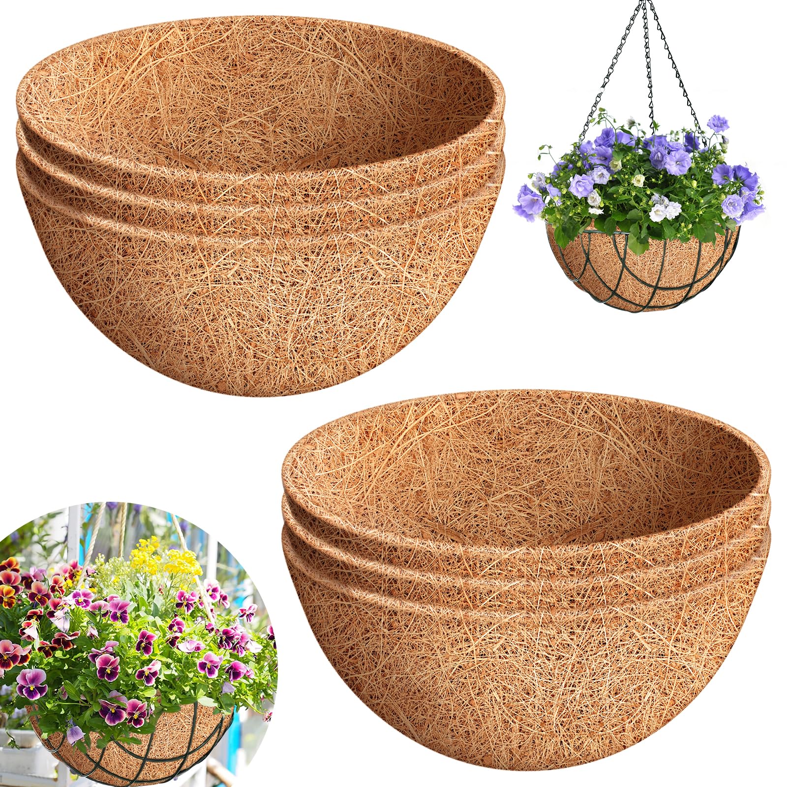 Riare 2 Pack 12 Inch Round Coco Liners Replacement, 100% Natural Coconut Coir Liners for Hanging Baskets, Garden Flower Vegetables Planter Pot, Window Box, Fence, Decks