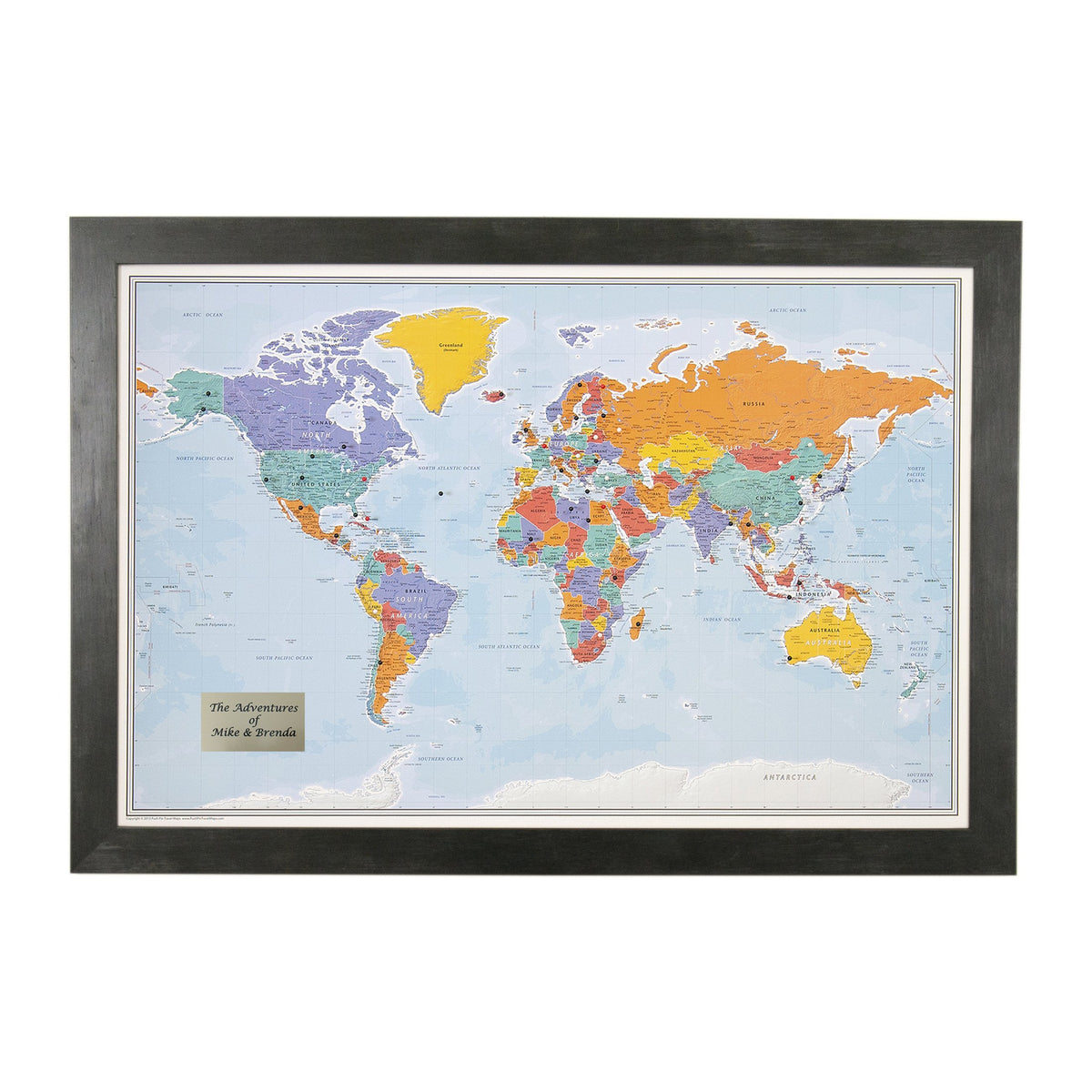 Personalized Canvas Rolled Poster World Map Wall Art with Pins – Large 24" x 36" Blue Oceans Map of the World – Push Pin Travel Decor for Home or Office