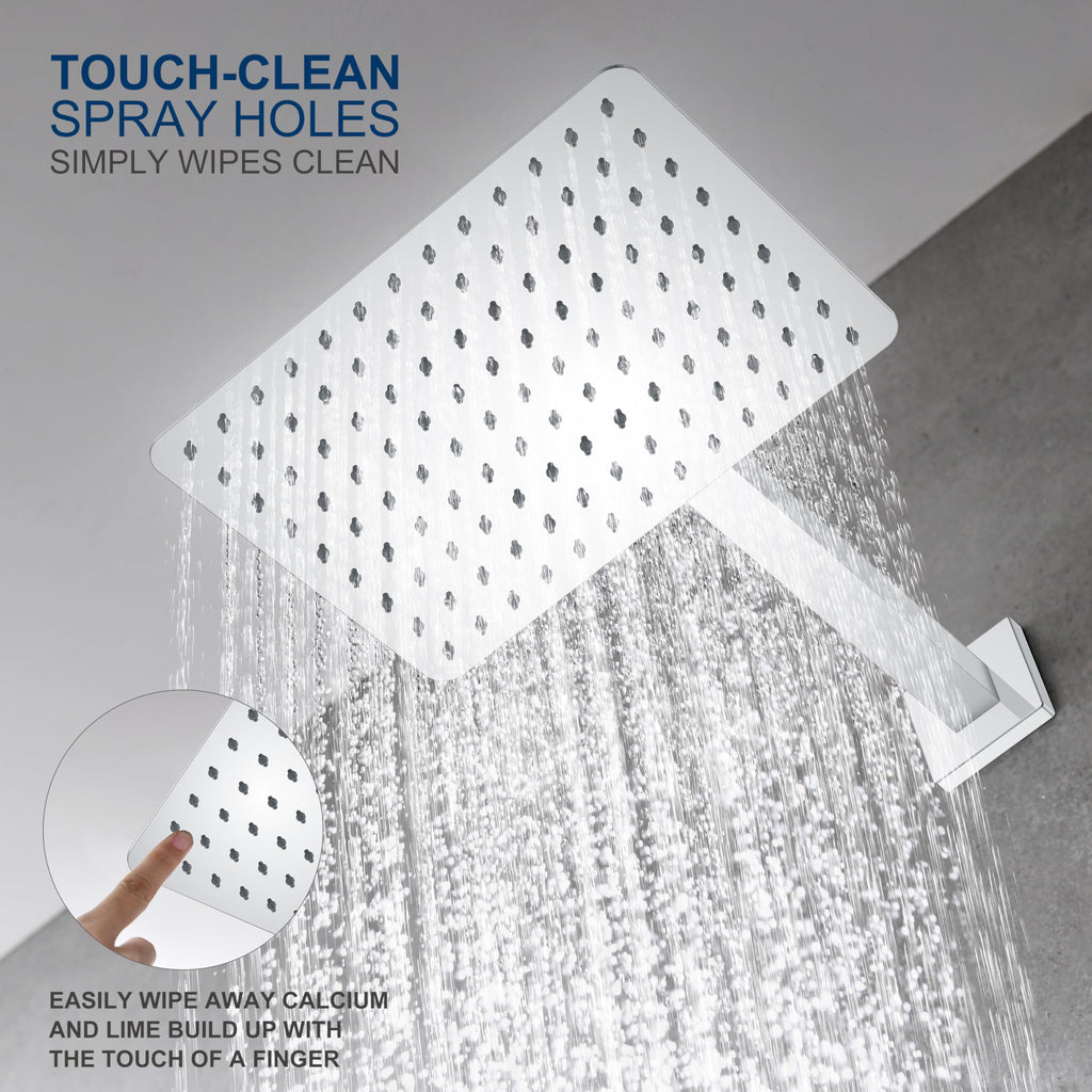 KENES Brushed Nickel 10-Inch Shower Head and Handle Set, Square Shower Faucet Set Bathroom Rainfall Shower System Wall Mount, KE-6024B (Shower Valve Included)