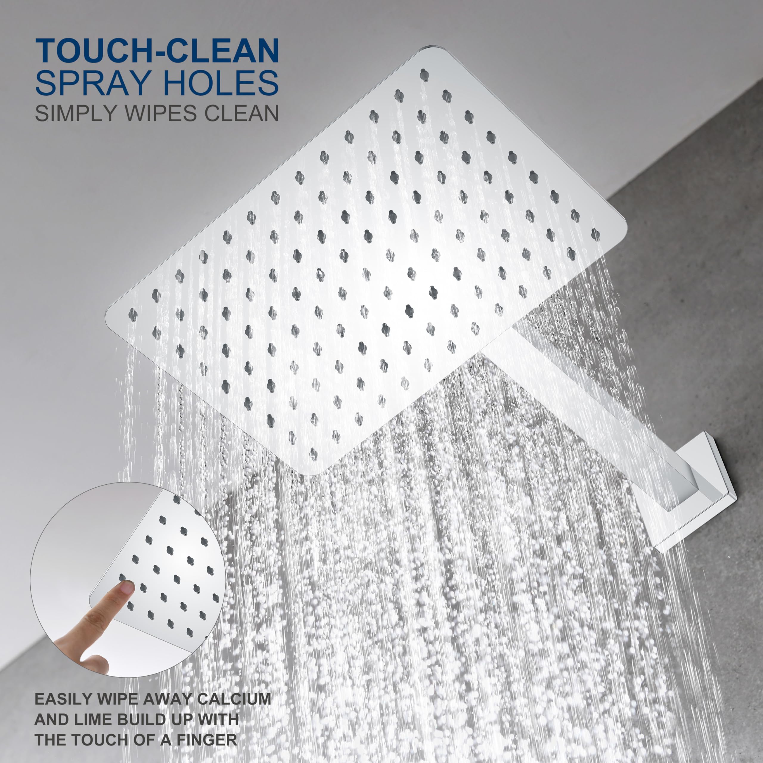 KENES Brushed Nickel 10-Inch Shower Head and Handle Set, Square Shower Faucet Set Bathroom Rainfall Shower System Wall Mount, KE-6024B (Shower Valve Included)