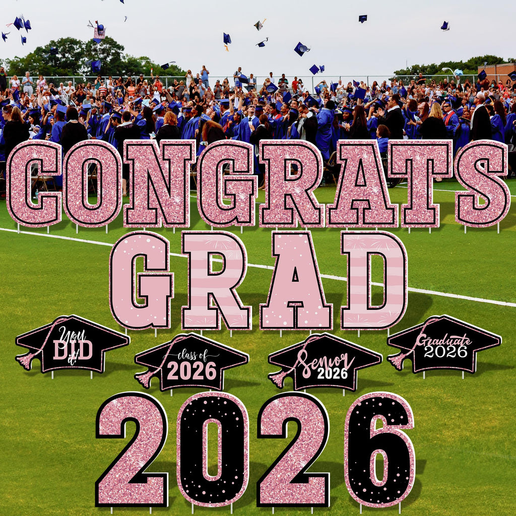 HOVACY 20 PCS Black Gold Graduation Yard Signs Class of 2026 | Black Gold 20 PCS, 40 Stakes, 11.57 x 16.14 in, Corrugated Plastic, Waterproof, Congrats Grad Sign, Graduation Sign