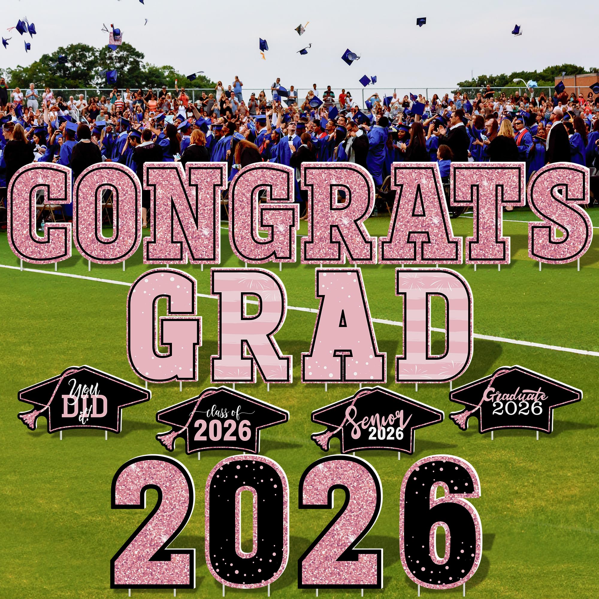 HOVACY 20 PCS Black Gold Graduation Yard Signs Class of 2026 | Black Gold 20 PCS, 40 Stakes, 11.57 x 16.14 in, Corrugated Plastic, Waterproof, Congrats Grad Sign, Graduation Sign