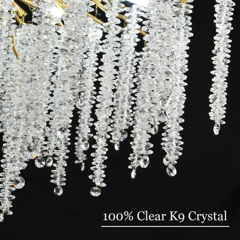 Modern Crystal Raindrop Chandelier, L40'' Black Linear Rectangle Art Deco Tree Branch Lighting Fixture for Kitchen Island Living Room Foyer Staircase 10 Lights