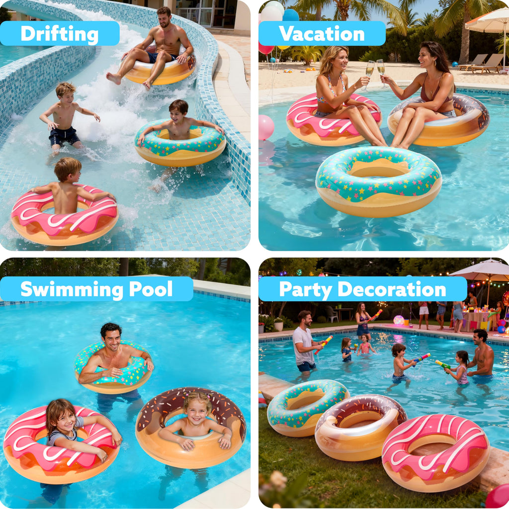 JOYIN Inflatable Swim Tube Raft (3 pack) with Summer Fruits Painting, Pool Toys for Swimming Pool Party Decorations