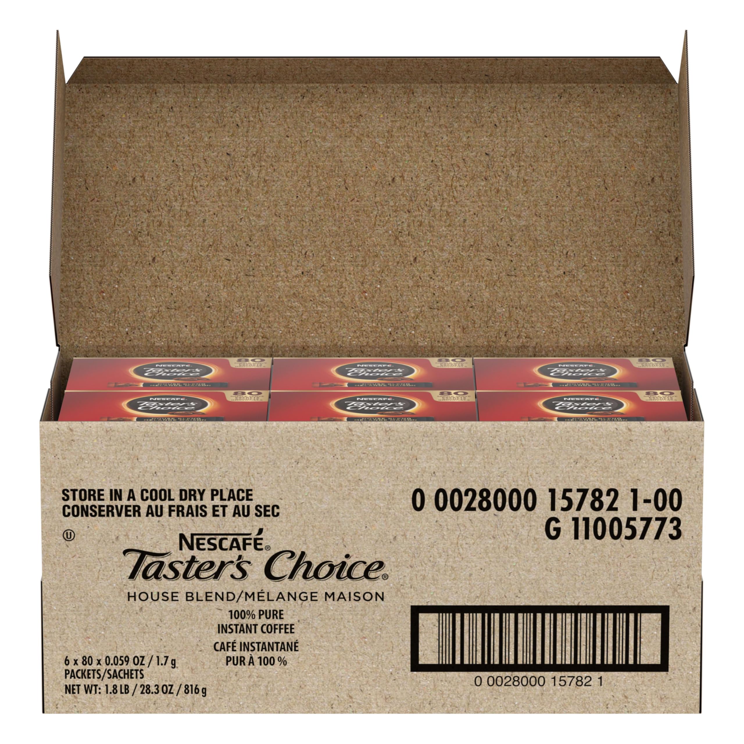 Nescafe Instant Coffee Packets, Decaf, Taster's Choice Light Roast, 80 Singles (Pack of 6)