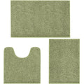 TREETONE Chenille Bath Mat 3 Pieces Bathroom Rugs Set, 20x20 Inches U-Shape Contoured Toilet Mat & 20x32 Inches Rug & Lid Cover,Water Absorbent Plush Rugs for Tub Shower & Bath Room -Beige