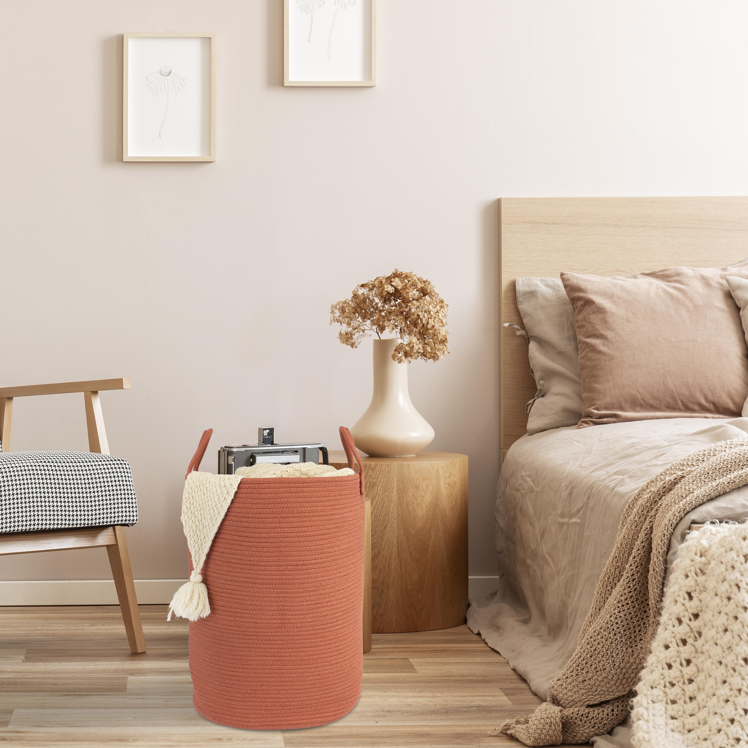 XUANGUO Black Cotton Rope Laundry Basket Hamper for Clothes Woven Storage Basket for Living Room Bedroom Boho Tall Rope Baskets for Blanket Toys Pillow Towels Baby Nursery Hamper Bin Large