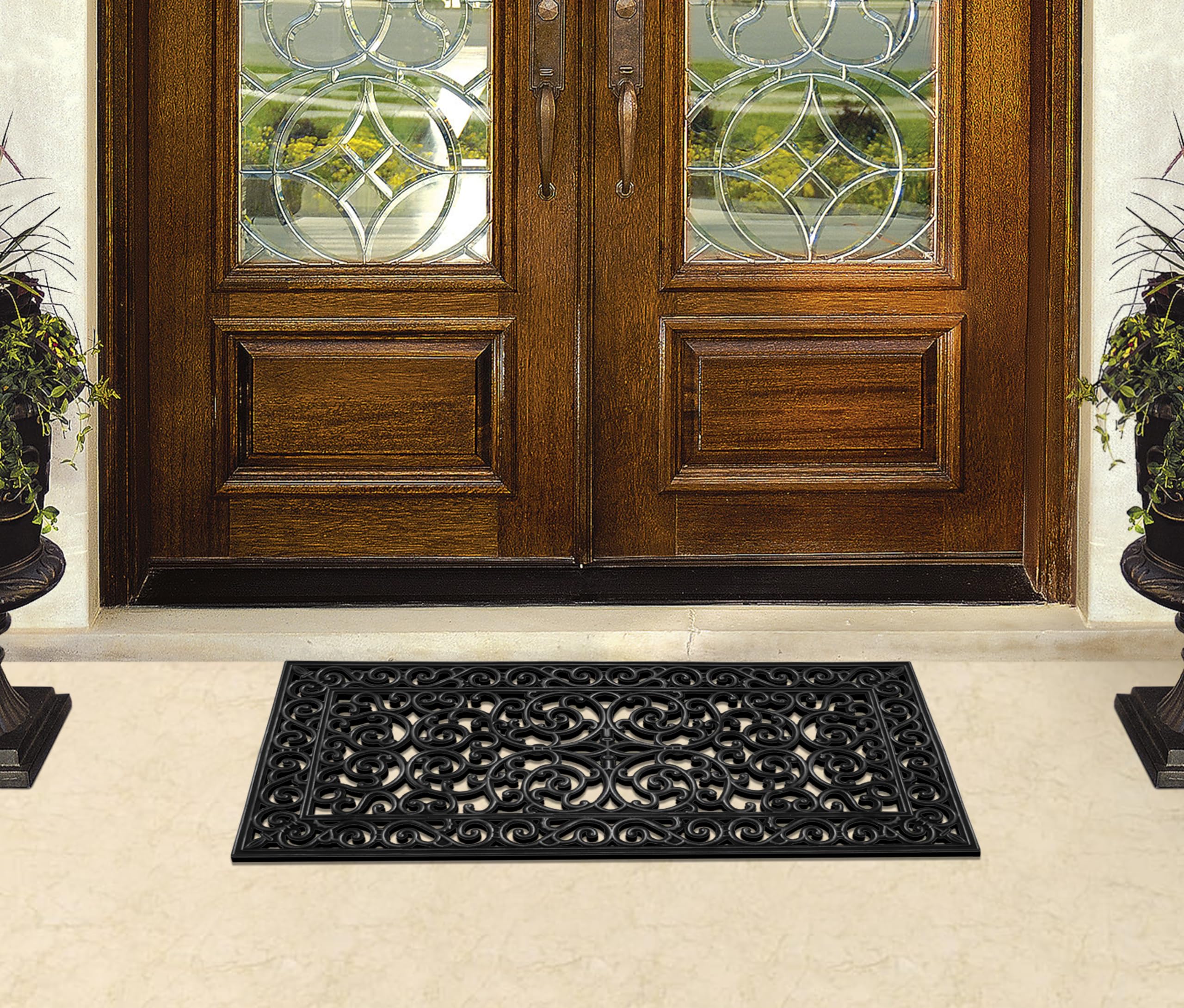 A1 Home Collections 19-LB Heavy Duty Rubber Doormat 24"×57" - Won't Blow Away | Outside Front Door Mat, Mud Dirt Scraper, Non-Slip Drainage Mat for Entryway Patio Garage, All-Weather, 100% Rubber Mats