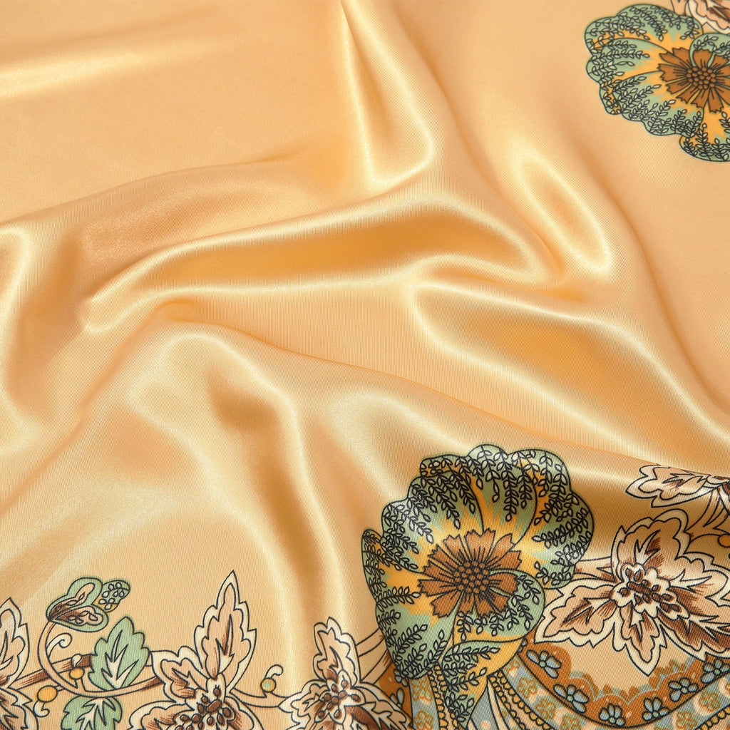 AWAYTR 35” Large Satin Square Head Scarf - 2Pcs Silk Like Floral Head Scarves Square Satin Hair Scarf Bandanas for Women
