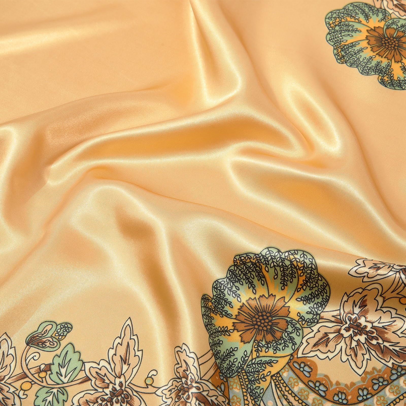 AWAYTR 35” Large Satin Square Head Scarf - 2Pcs Silk Like Floral Head Scarves Square Satin Hair Scarf Bandanas for Women