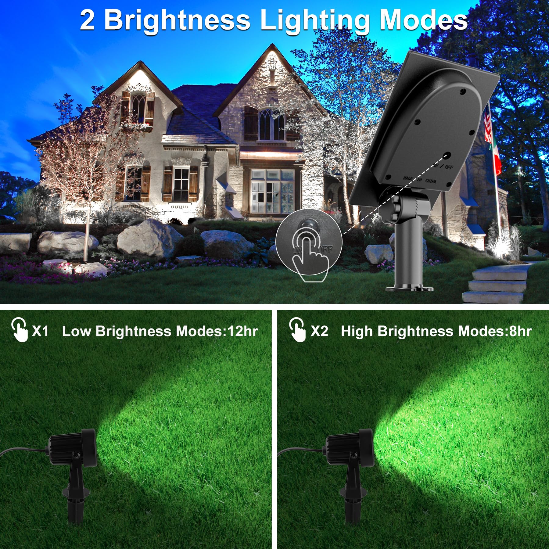 Solar Spot Lights Outdoor, Solar Landscape Spotlights IP65 Waterproof 9.8ft Cable,Auto On/Off Outdoor Wall Lights for Garden Yard Driveway Porch Walkway Pool (3000K Warm White)