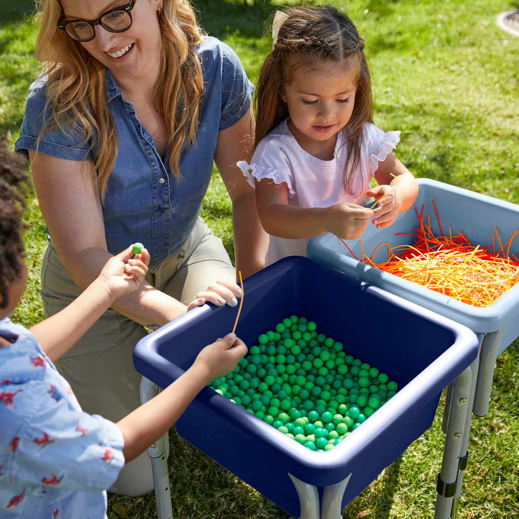 ECR4Kids 2-Station Sand and Water Adjustable Play Table, Sensory Bins, Blue/Red