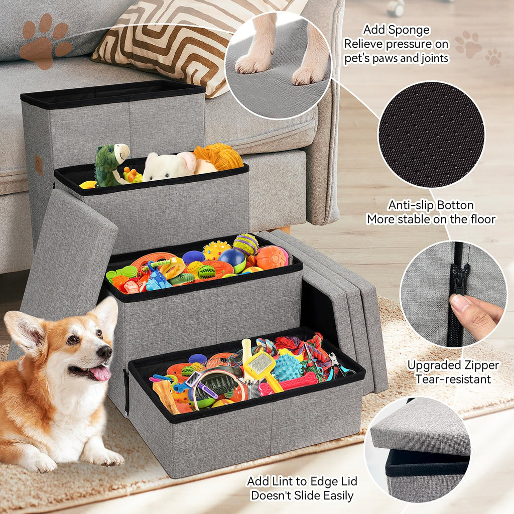 Zerbuger Dog Stairs with Condo 15" H, 2-Step Wider Dog Steps for Small/Medium/Large Old Dogs Cats, Folding Sturdy Storage Pet Stairs Climbing Bed Couch, Ramp for Car Hold Up to 150 lbs, Beige