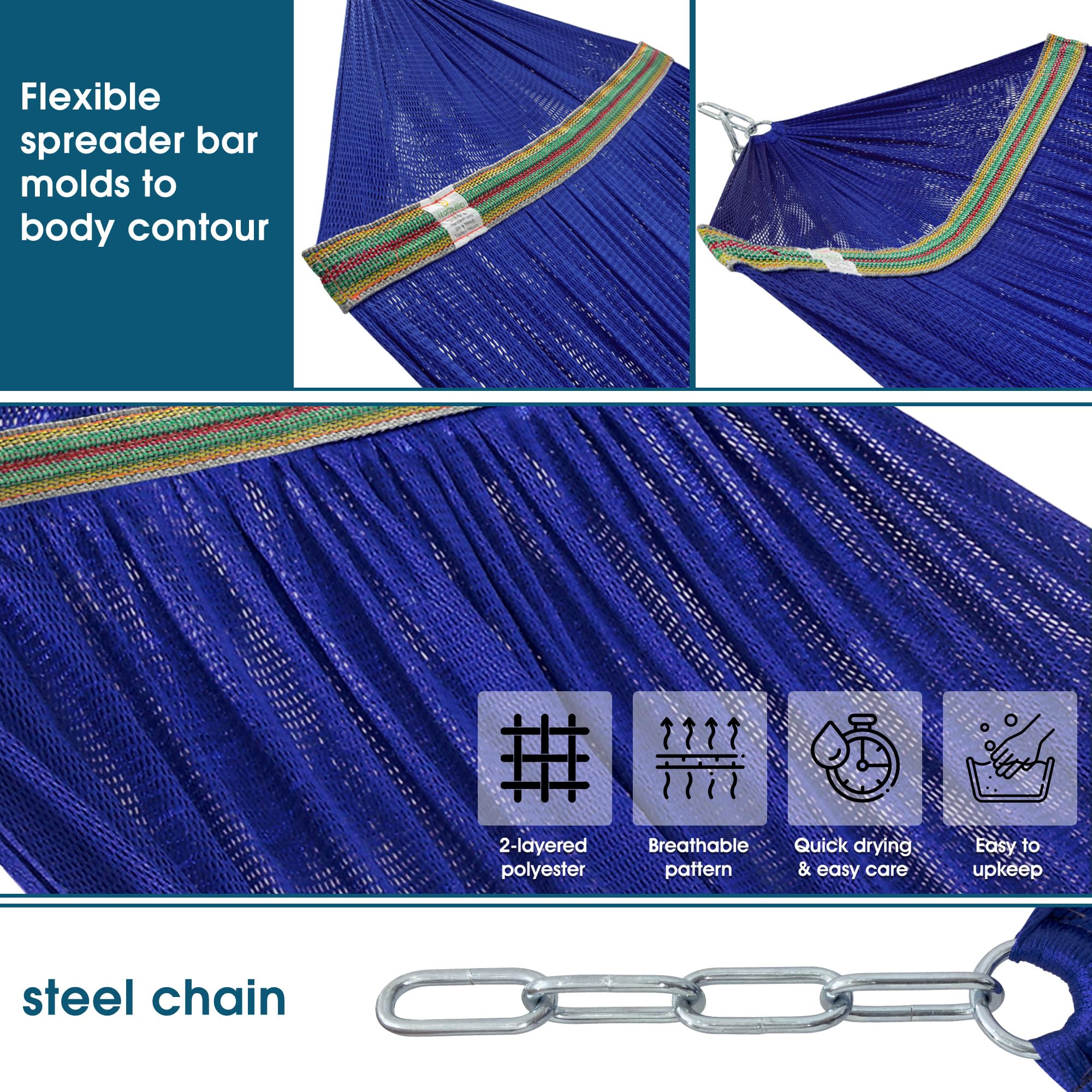 Tranquillo Unity Adjustable Hammock Stand, Hammocks Stands for The Garden, 800 lbs Capacity Steel Double Hammock Stand for 2 Persons, Premium Pre-Assembled Stand (Steel, Aegean)