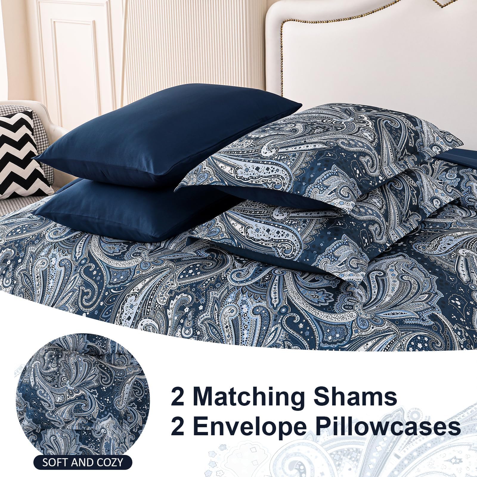DJY Black Paisley Comforter Set Full Size 7 Piece Bed in a Bag Black and Grey Boho Paisley Pattern Comforter Set Soft Lightweight Microfiber Reversible Bedding Set for All Season
