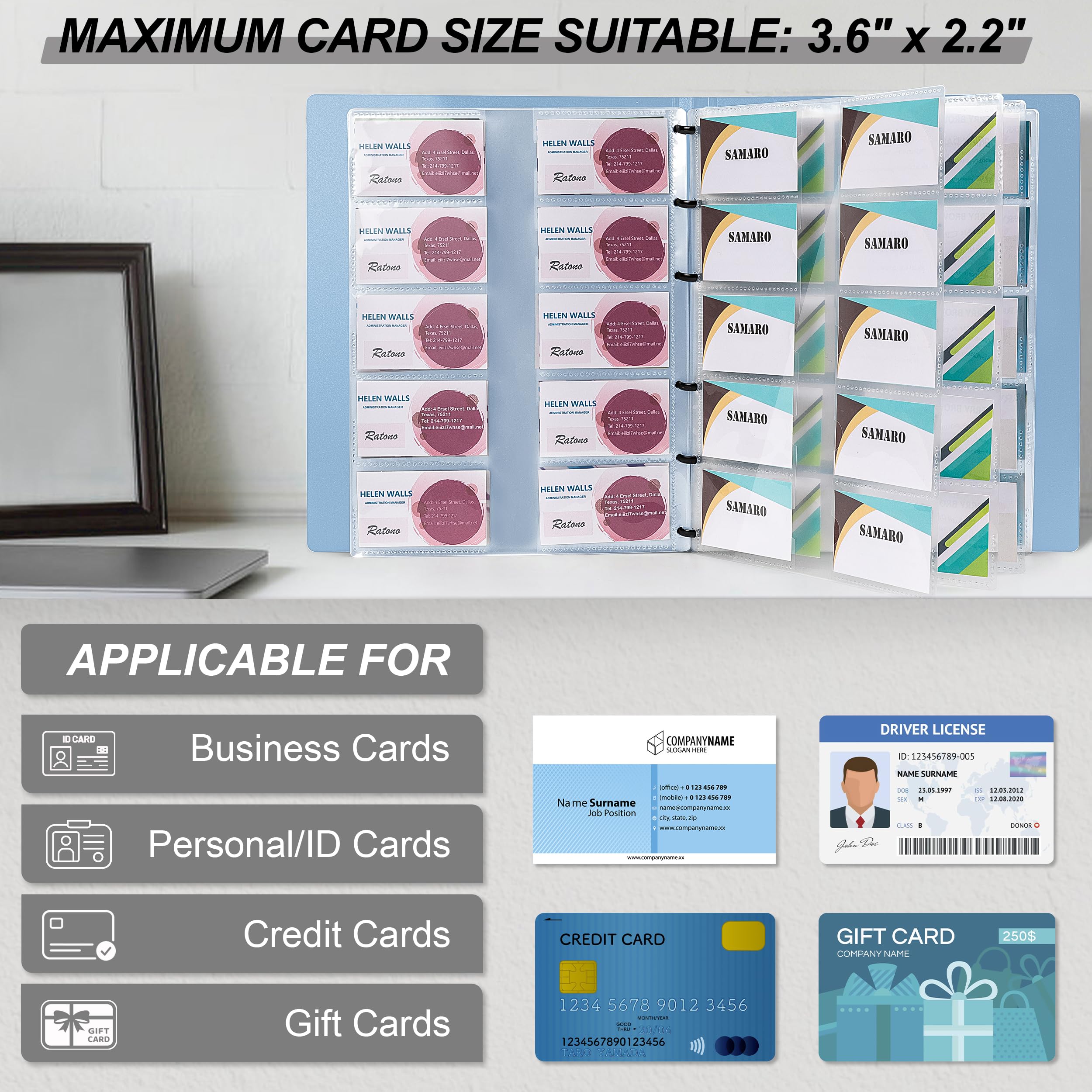 MyLifeUNIT Business Card Book, Name Card Holder Book with 600 Business Cards Capacity, Credit Card Book File Storage (Light Blue)