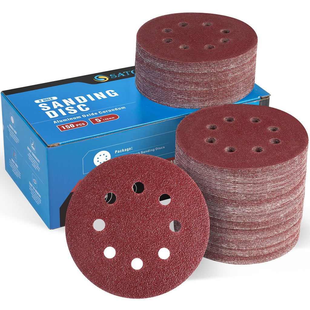 S SATC 72 PCS 5 Inch 8 Hole Hook and Loop Adhesive Sanding Discs Sandpaper for Random Orbital Sander 40 60 80 120 180 240 320 Grits