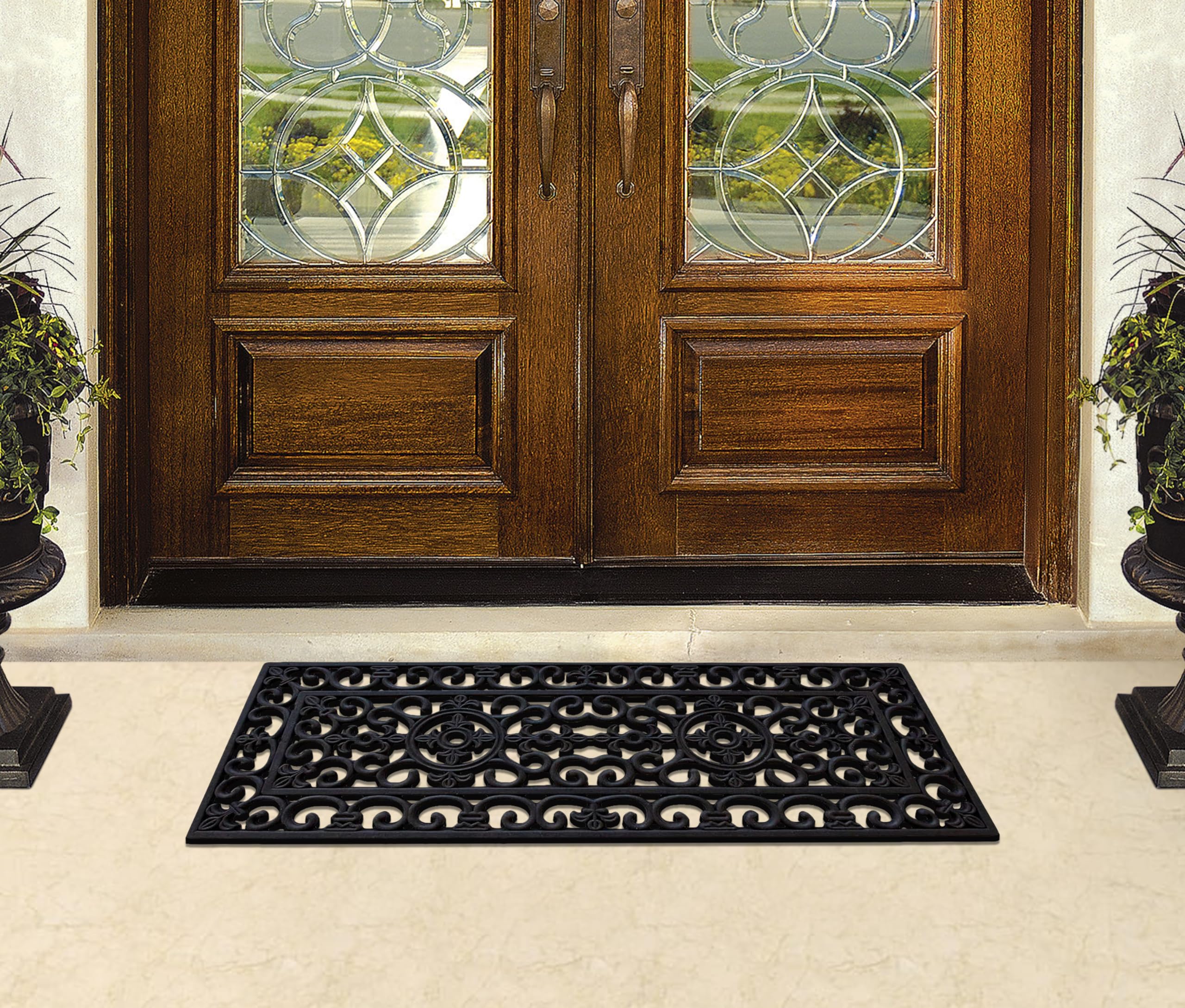 A1 Home Collections 19-LB Heavy Duty Rubber Doormat 24"×57" - Won't Blow Away | Outside Front Door Mat, Mud Dirt Scraper, Non-Slip Drainage Mat for Entryway Patio Garage, All-Weather, 100% Rubber Mats