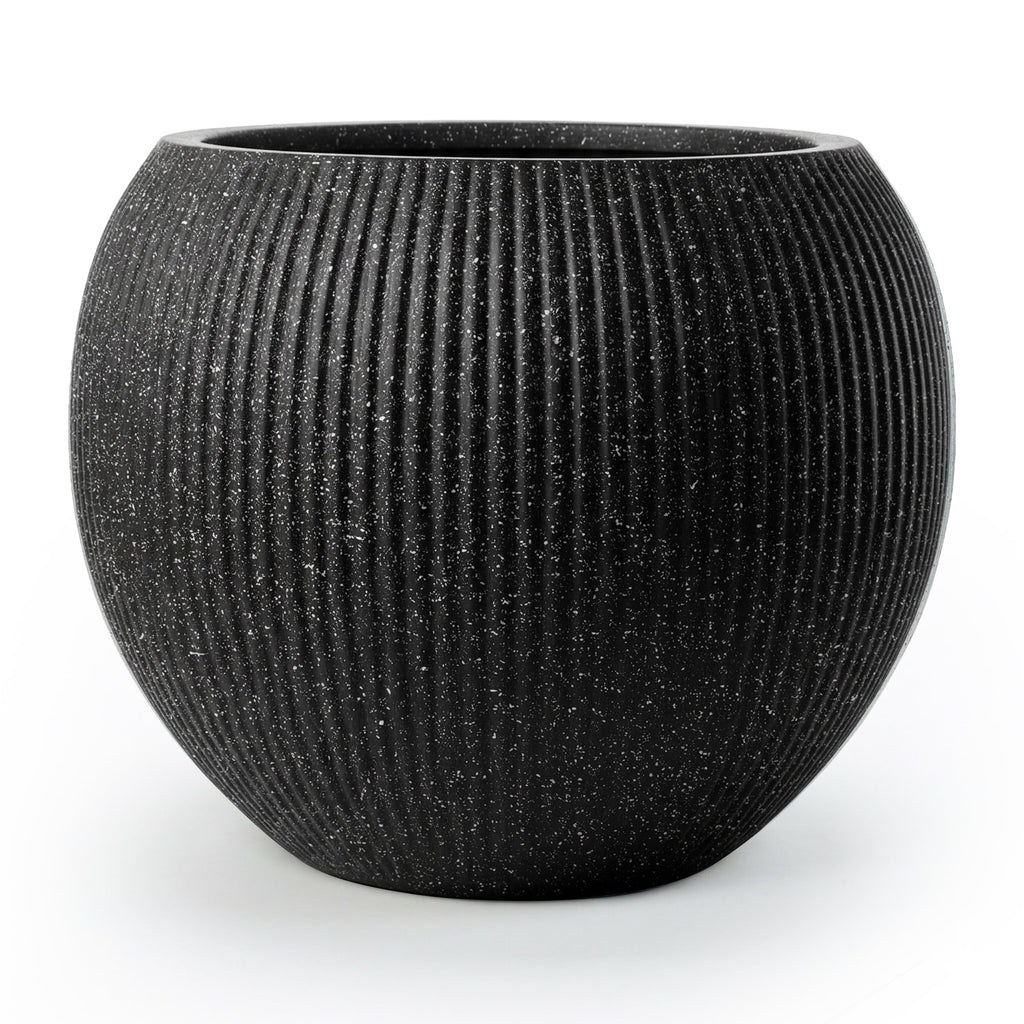 DTY Fiberstone Globe Planter Indoor Outdoor — Lightweight Sphere Ball Pot for Olive Tree, Monstera & Palm | Fiberglass Stone | UV Resistant, Drainage Hole | 2 Coco Mats | Black | 12.6" D × 10" H