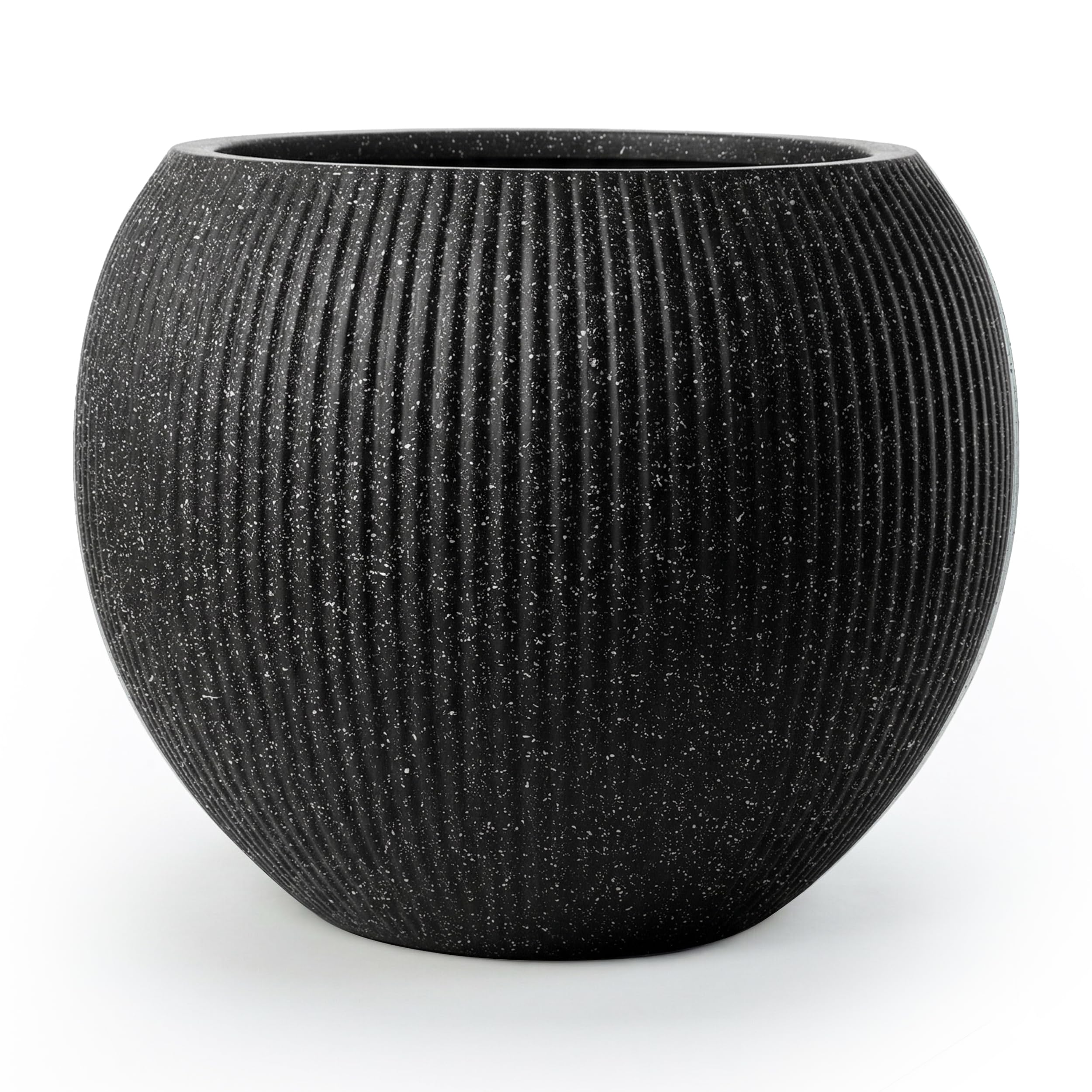 DTY Fiberstone Globe Planter Indoor Outdoor — Lightweight Sphere Ball Pot for Olive Tree, Monstera & Palm | Fiberglass Stone | UV Resistant, Drainage Hole | 2 Coco Mats | Black | 12.6" D × 10" H