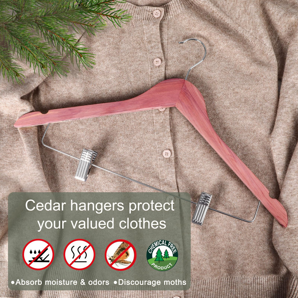 TOPIA HANGER Wooden Suit Hangers with Adjustable Metal Clips (10 Pack), Solid Wood Clothes Hangers, 360° Swivel Hook, Premium Retro Finish Pants Hangers for Clothes Coat, Jeans, Blouse-CT28A