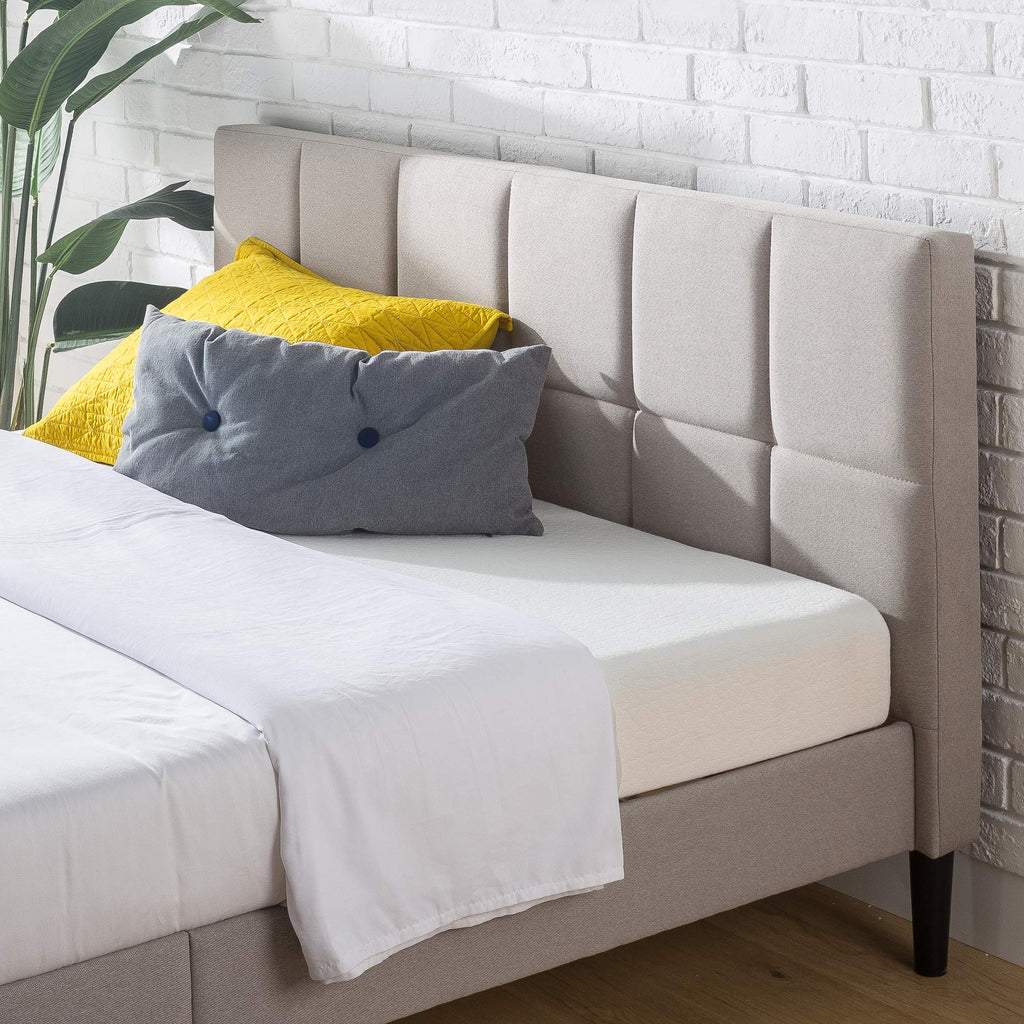 ZINUS Lottie Upholstered Platform Bed Frame with Short Headboard, Mattress Foundation, Wood Slat Support, No Box Spring Needed, Easy Assembly, Beige, Full