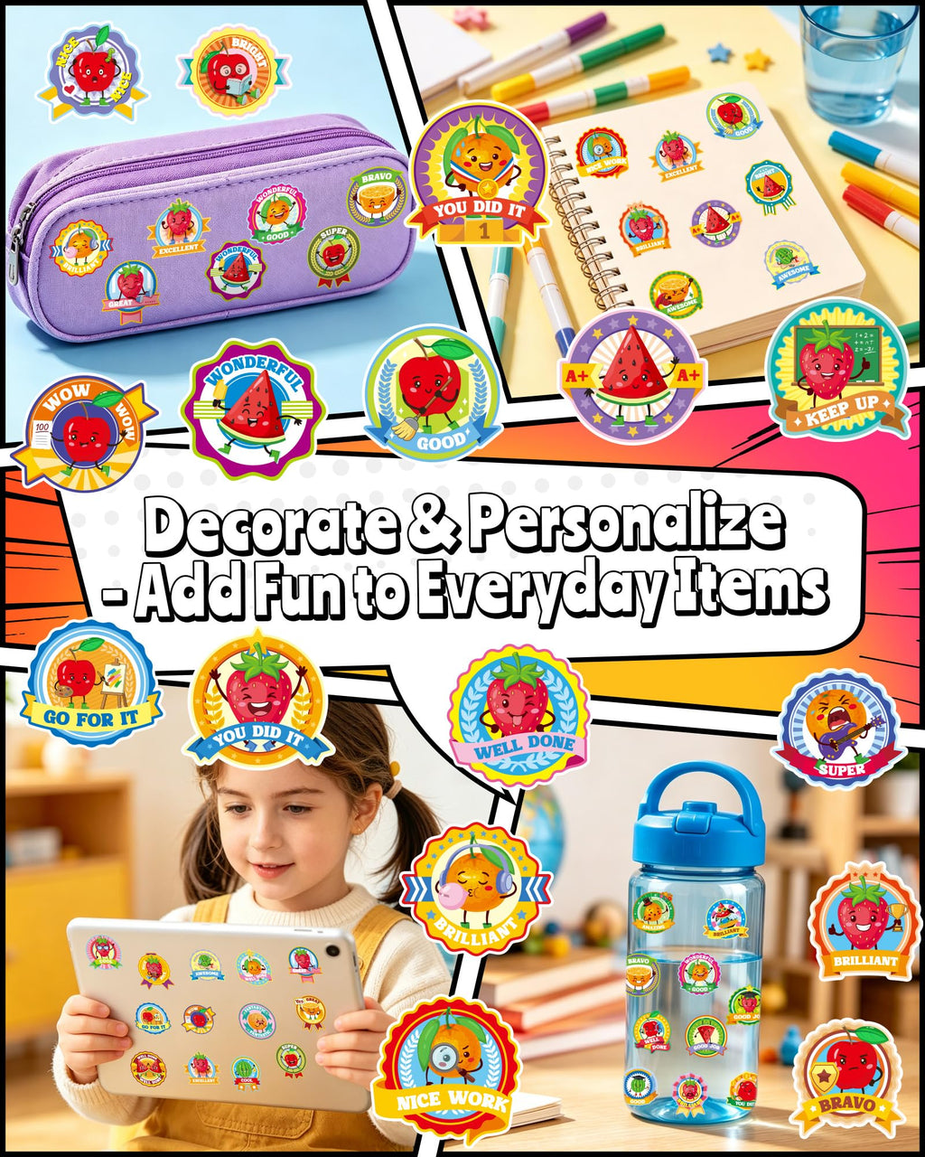 HORIECHALY 3 Rolls Scratch and Sniff Stickers for Kids, 600PCS Smelly Scented Stickers, Kid's Reward Sticker, Classroom Teacher Must Haves, School Supplies Incentives Christmas Children‘s Gift-1.57''